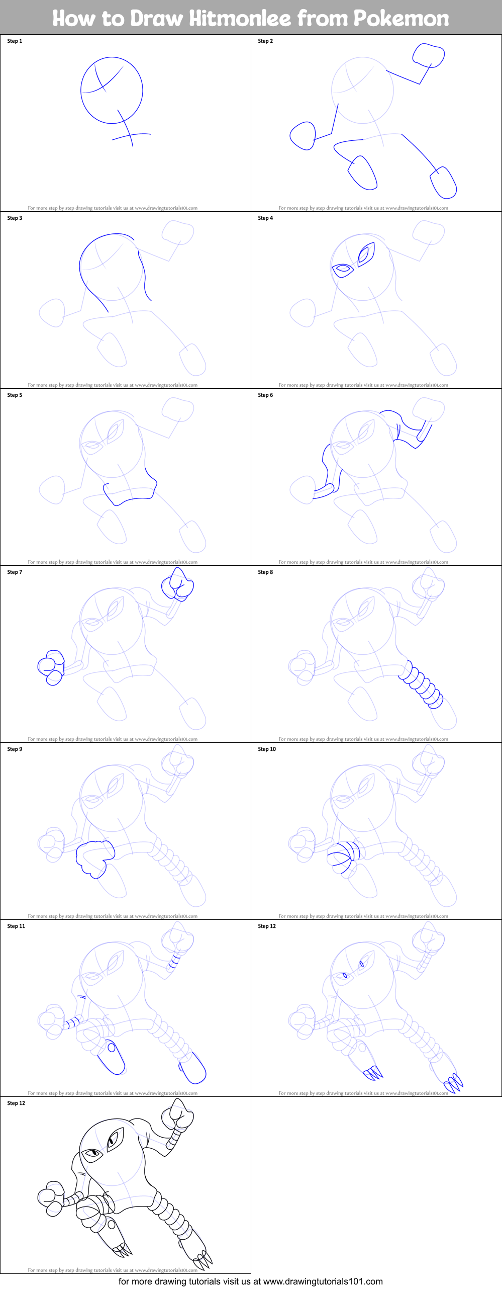 How to Draw Hitmonlee from Pokemon (Pokemon) Step by Step ...