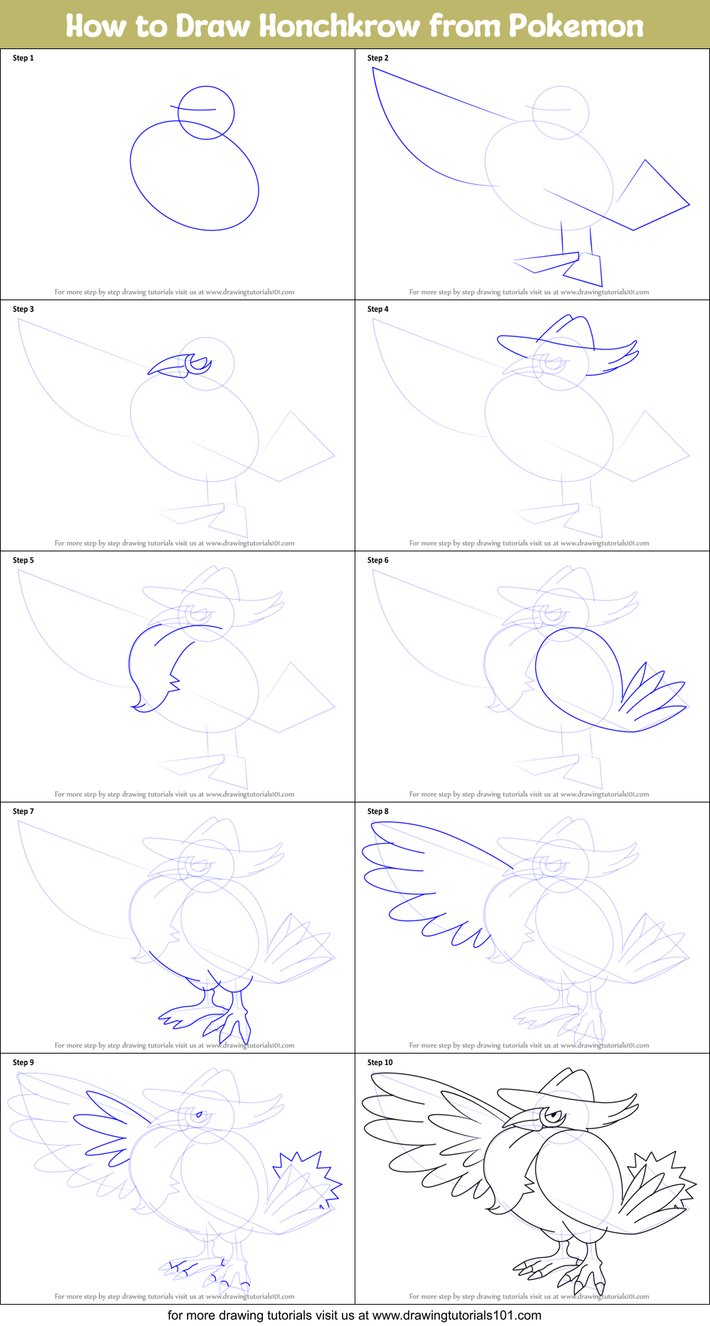 How to Draw Honchkrow from Pokemon Printable Step by Step