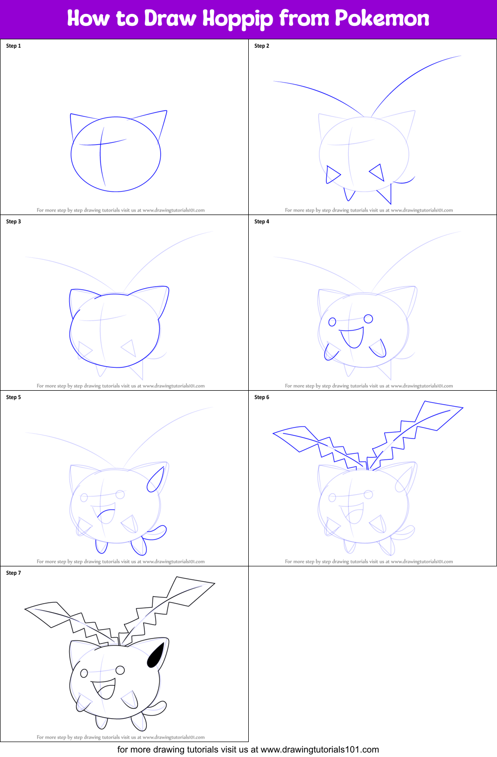 How to Draw Hoppip from Pokemon Printable Step by Step