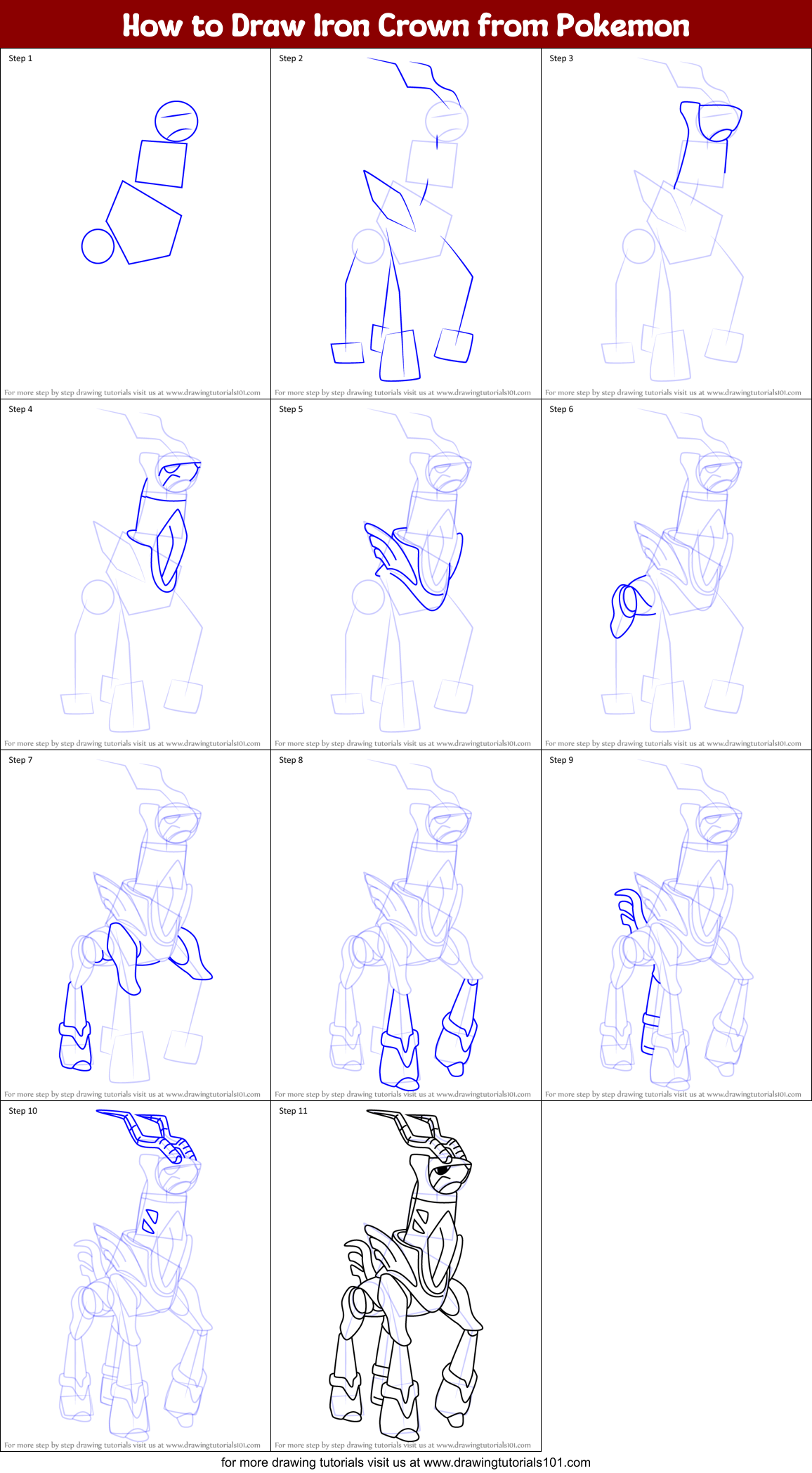 How to Draw Iron Crown from Pokemon Printable Step by Step