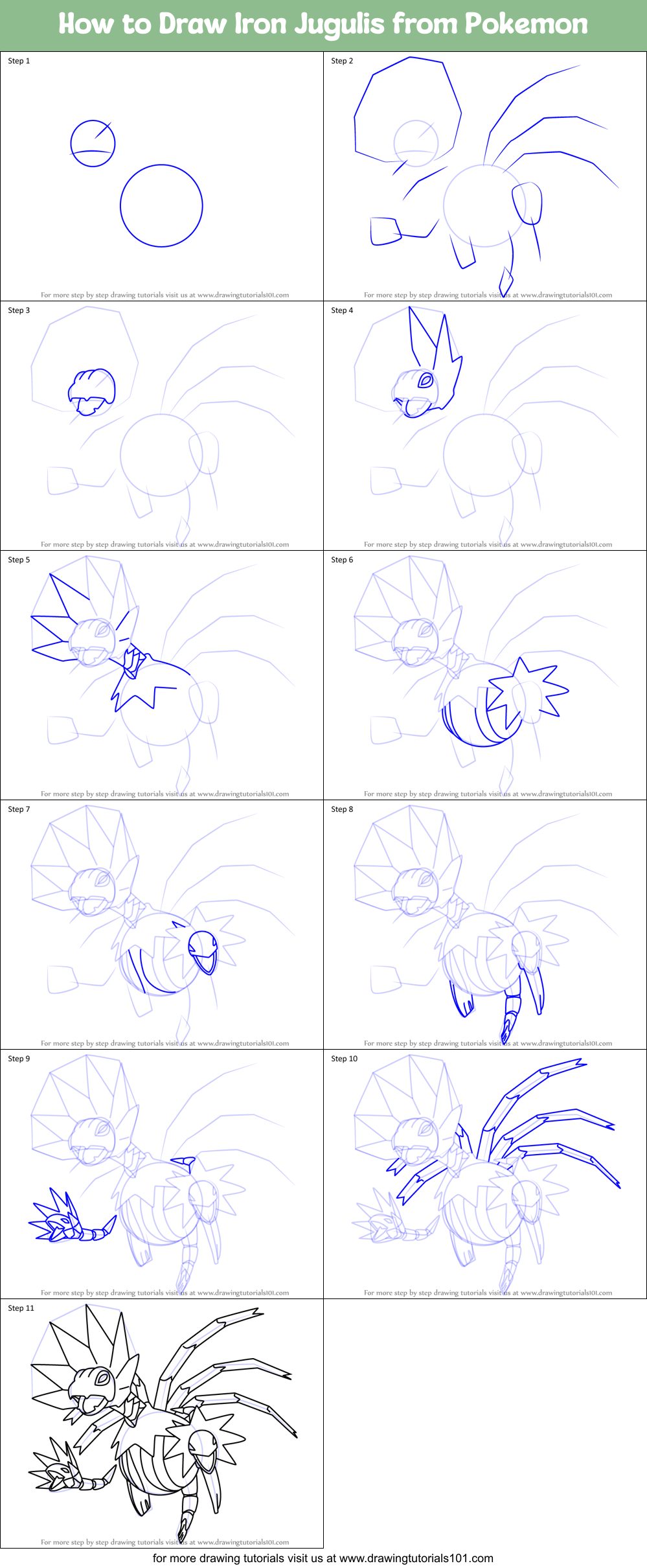 How to Draw Iron Jugulis from Pokemon Printable Step by Step