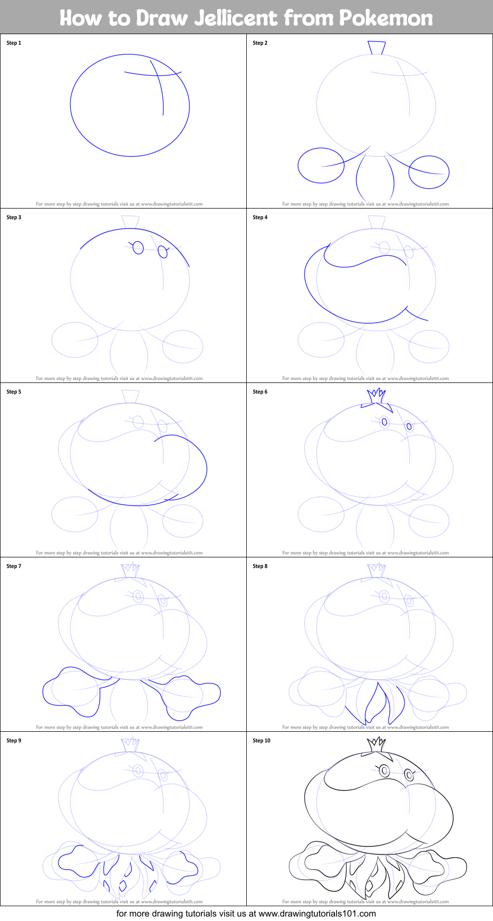 How to Draw Jellicent from Pokemon Printable Step by Step