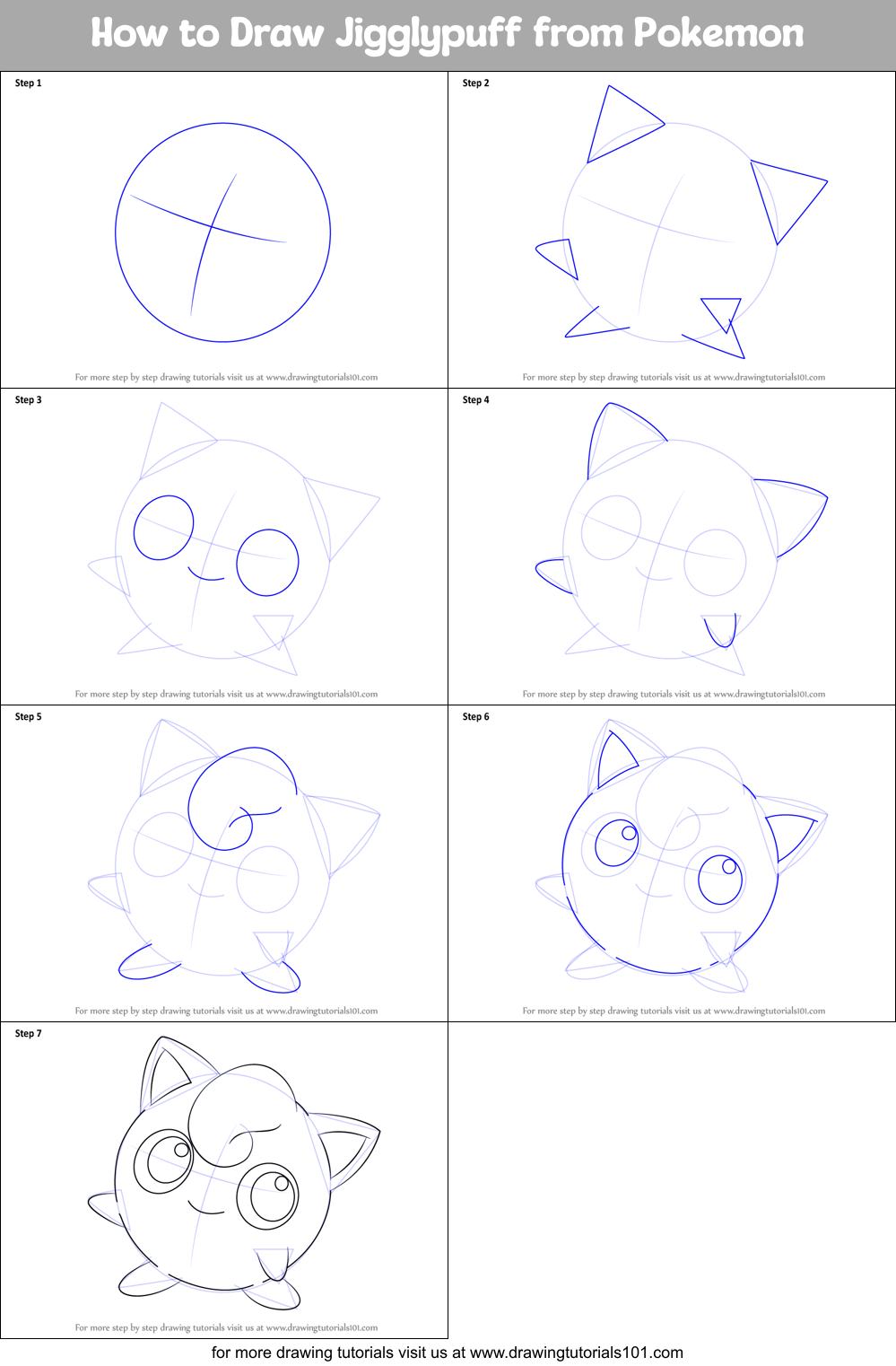 How to Draw Jigglypuff from Pokemon printable step by step drawing