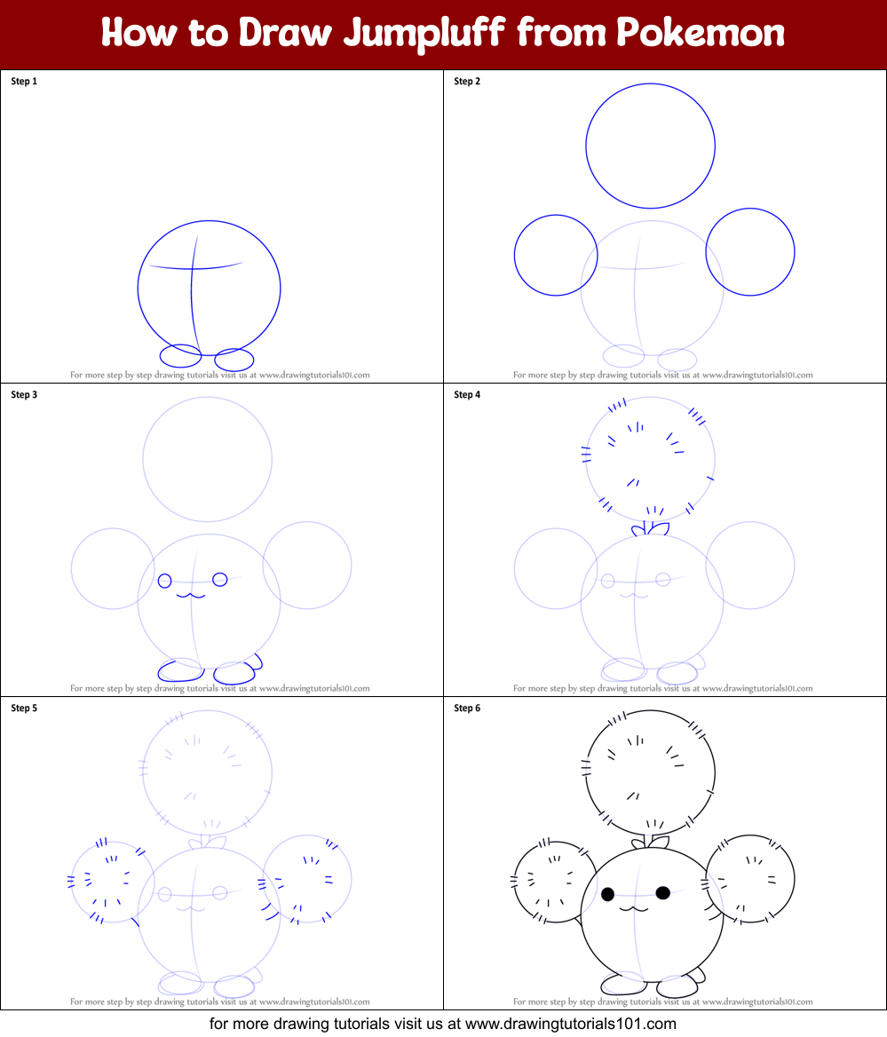 How to Draw Jumpluff from Pokemon Printable Step by Step