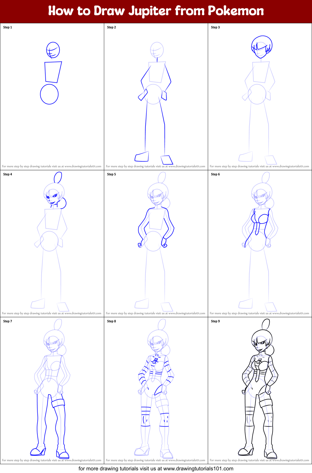 How to Draw Jupiter from Pokemon Printable Step by Step
