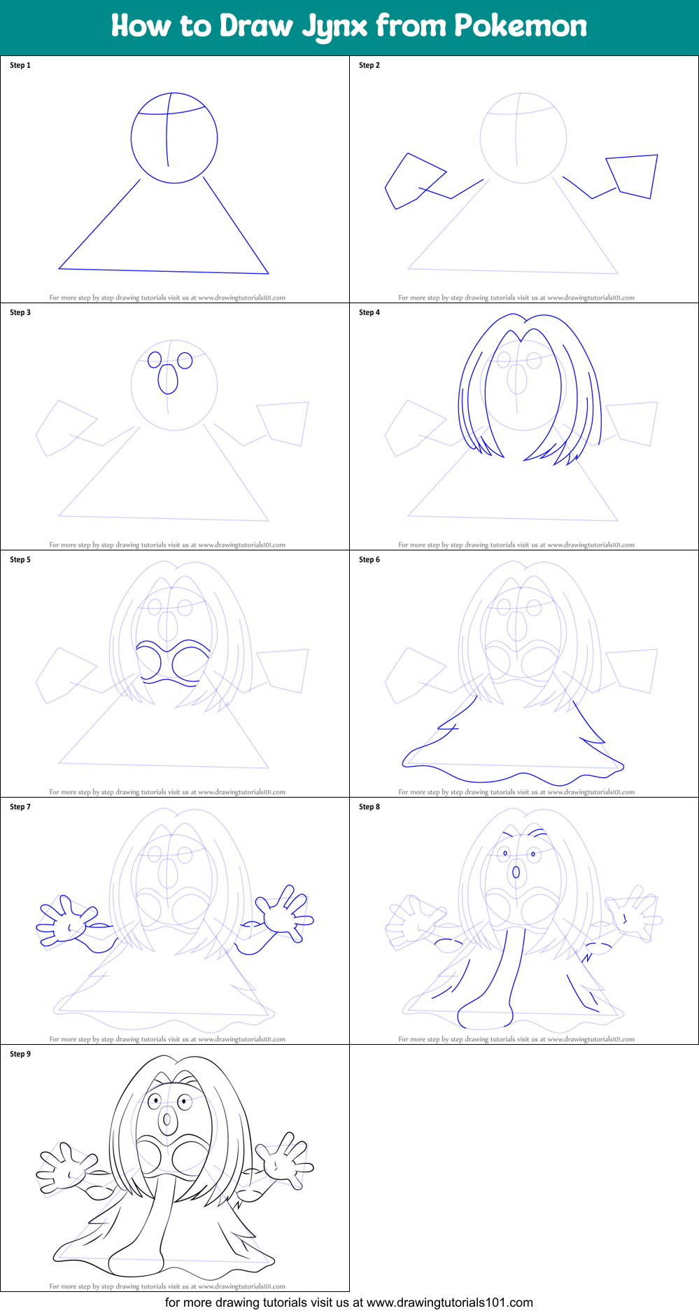 How to Draw Jynx from Pokemon Printable Step by Step