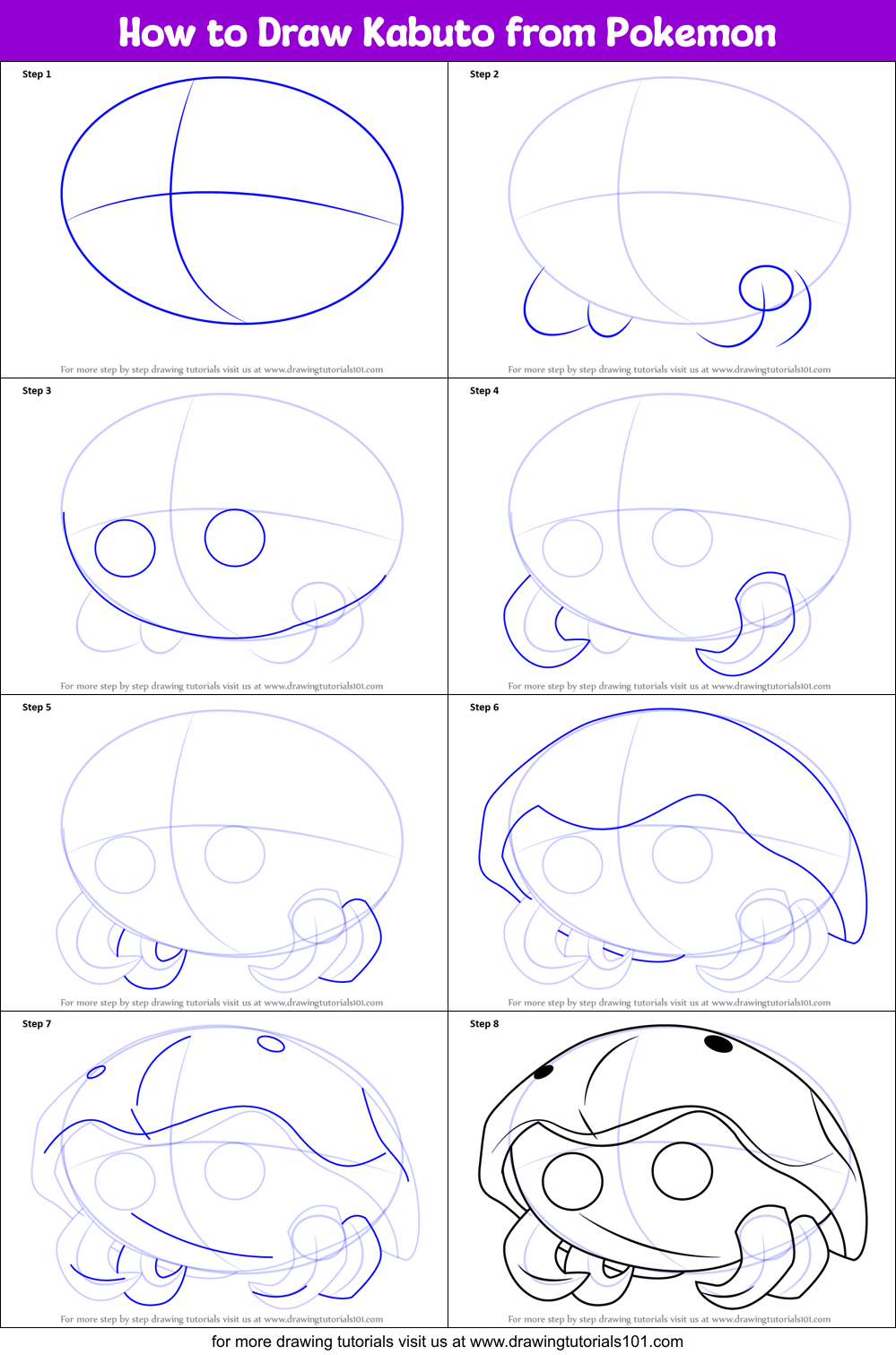 How to Draw Kabuto from Pokemon Printable Step by Step