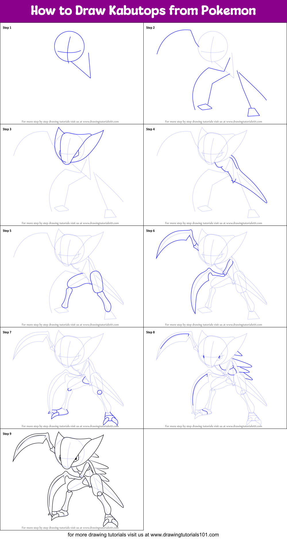 How to Draw Kabutops from Pokemon Printable Step by Step