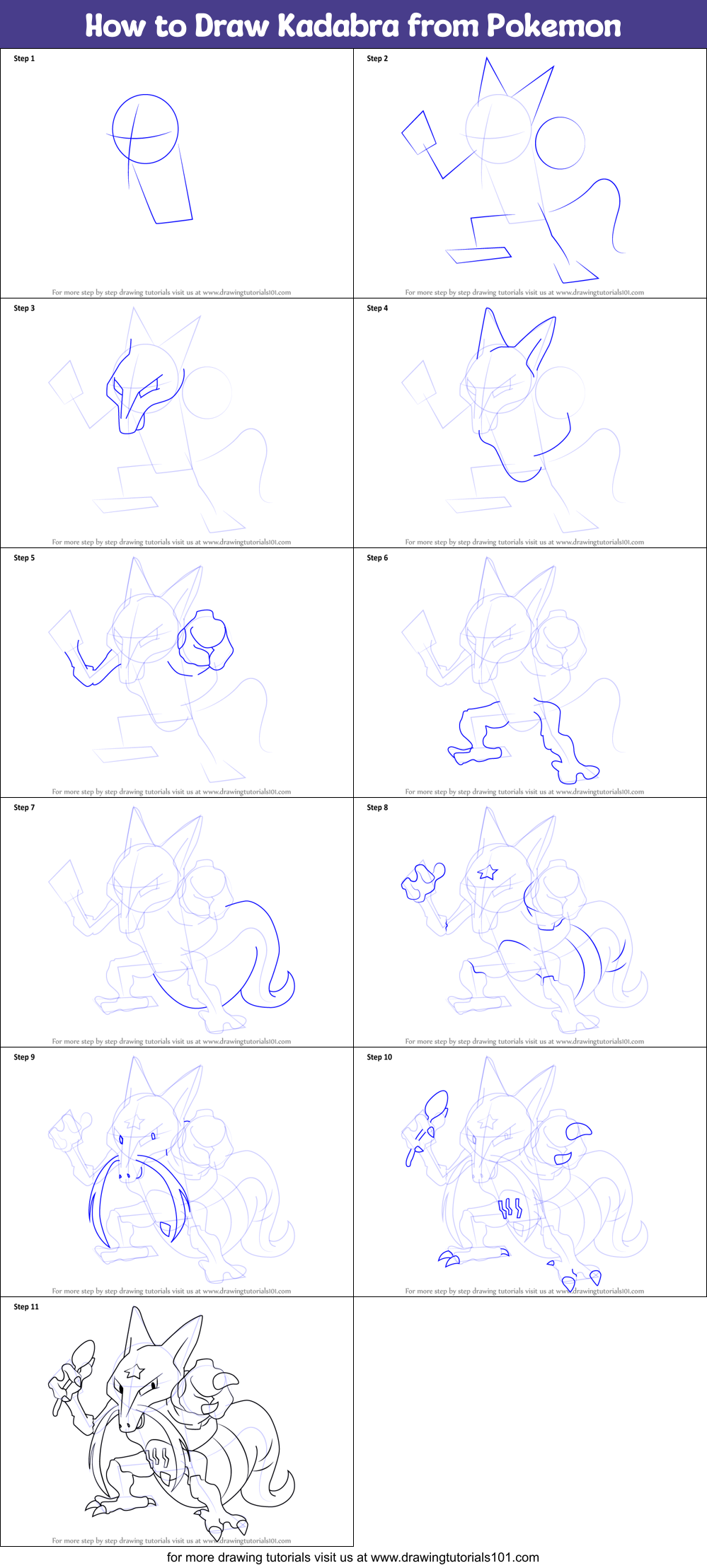 How to Draw Kadabra from Pokemon Printable Step by Step