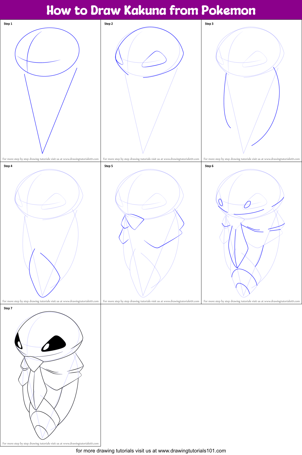 How to Draw Kakuna from Pokemon Printable Step by Step
