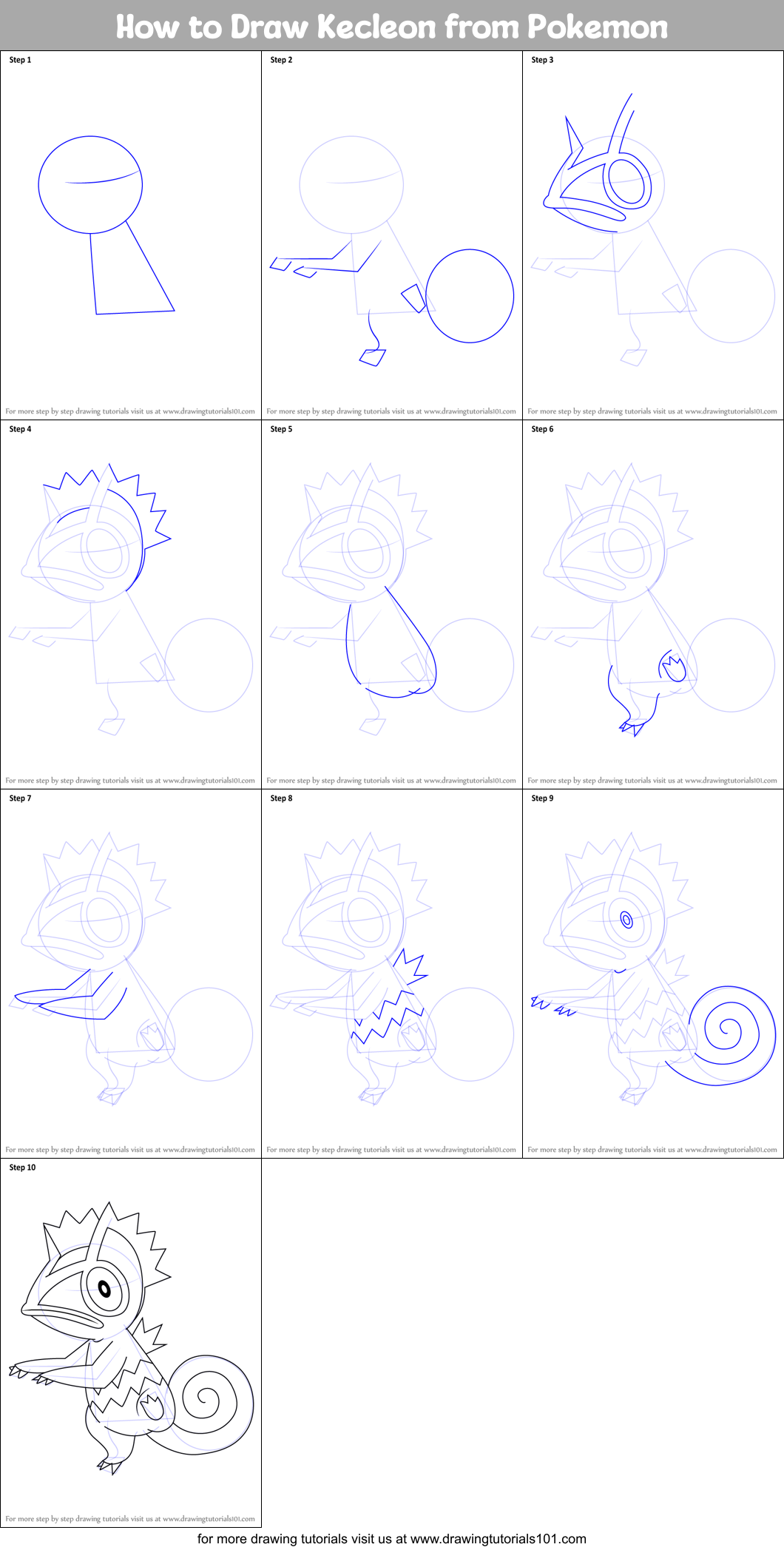 How to Draw Kecleon from Pokemon Printable Step by Step