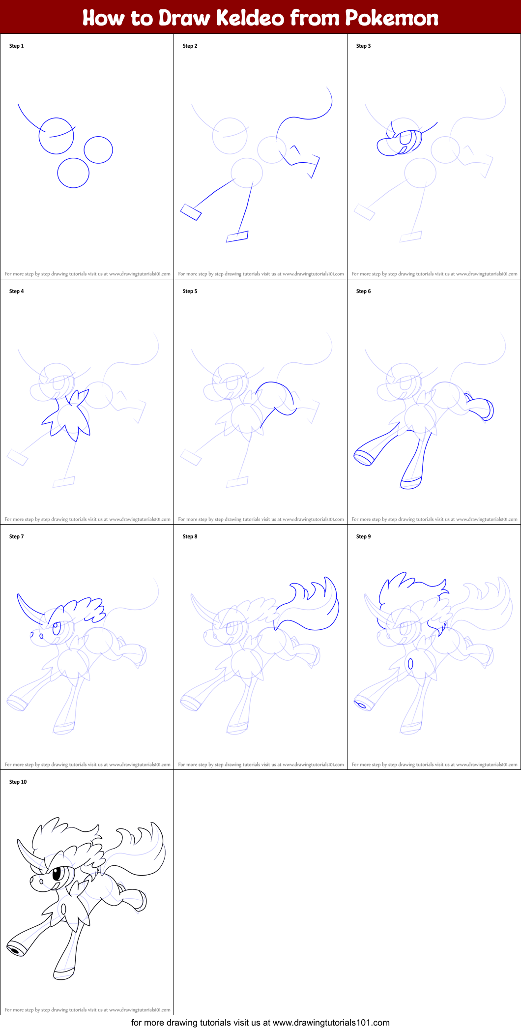 How to Draw Keldeo from Pokemon Printable Step by Step