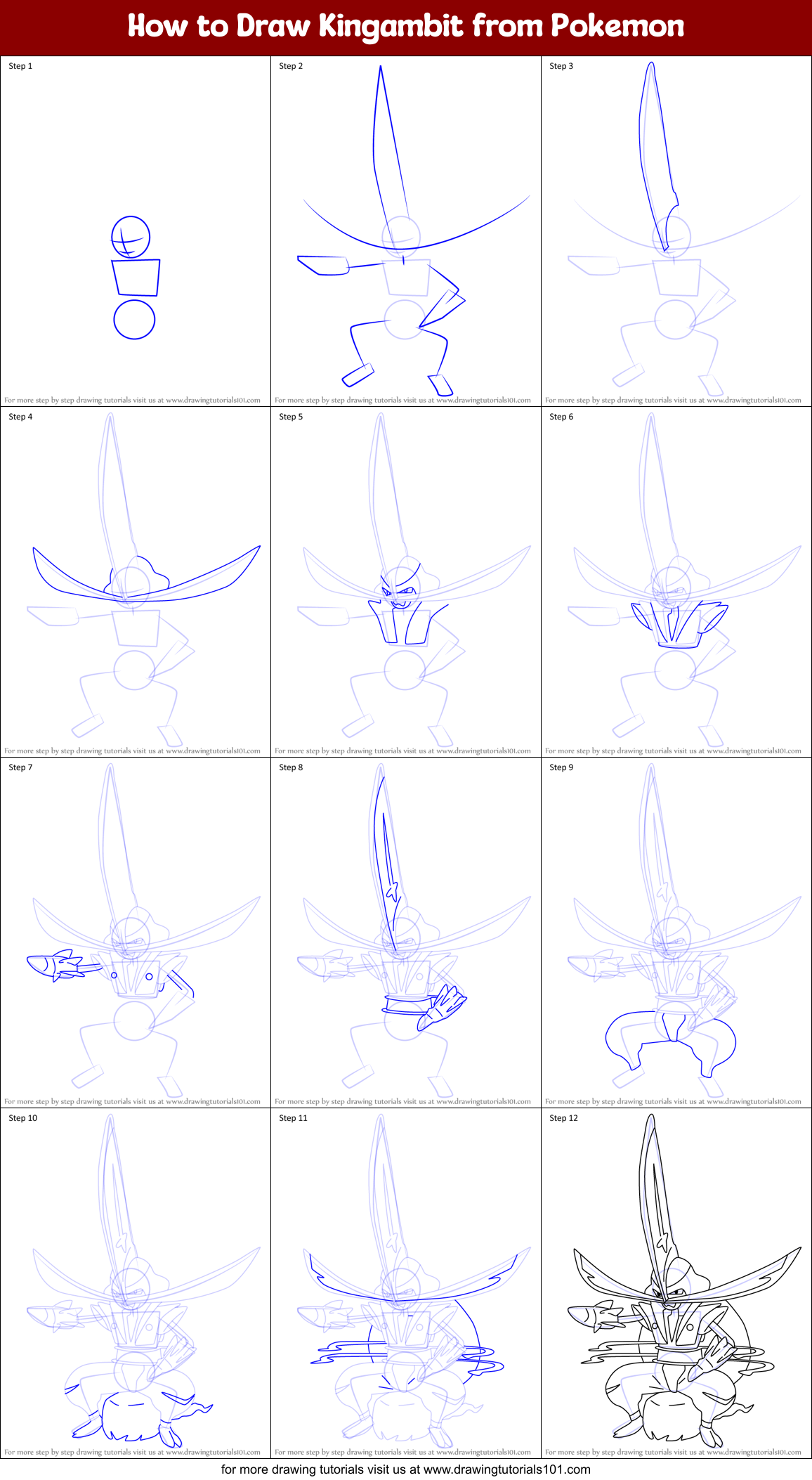 How to Draw Kingambit from Pokemon Printable Step by Step