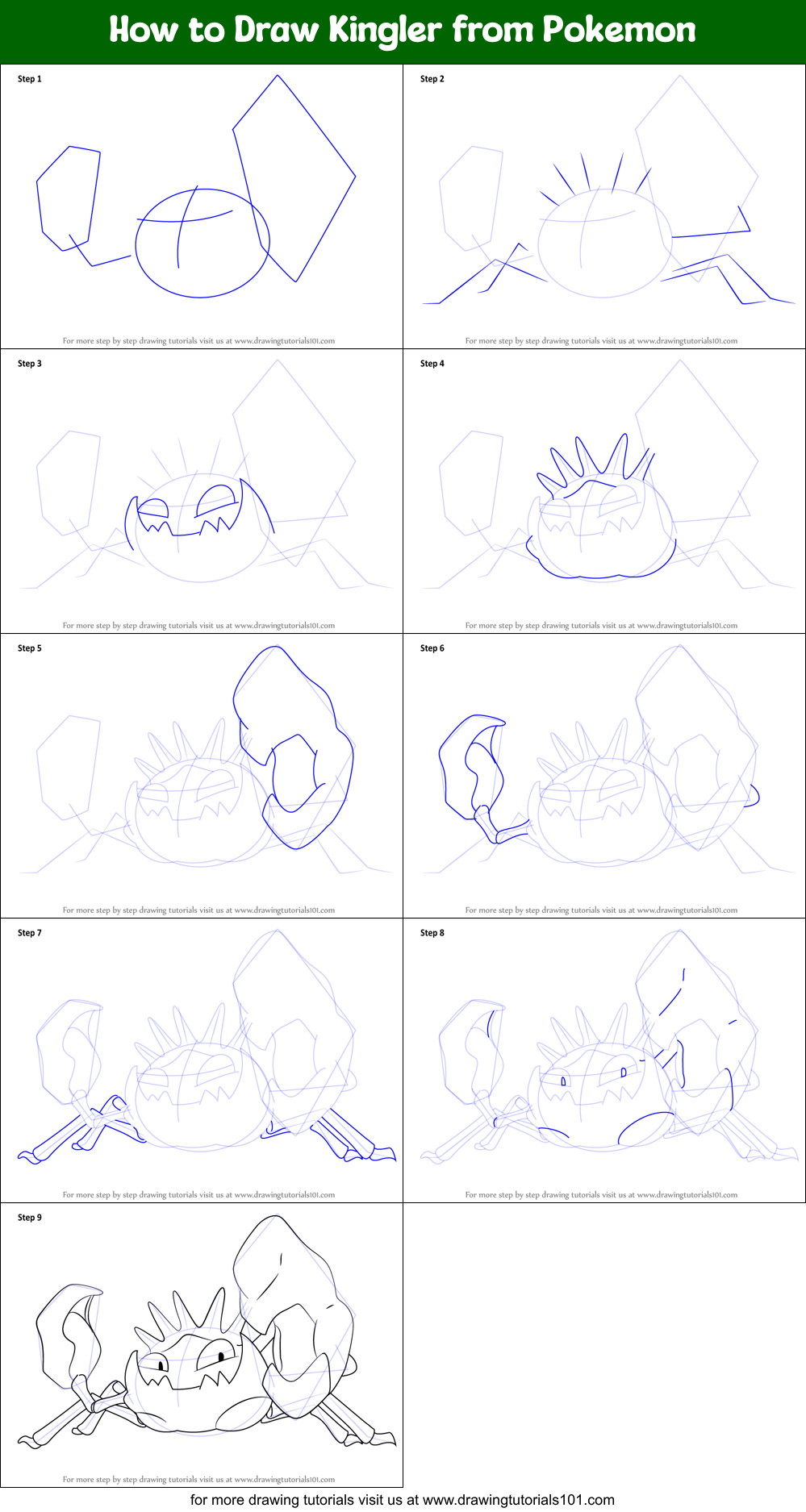 How to Draw Kingler from Pokemon Printable Step by Step