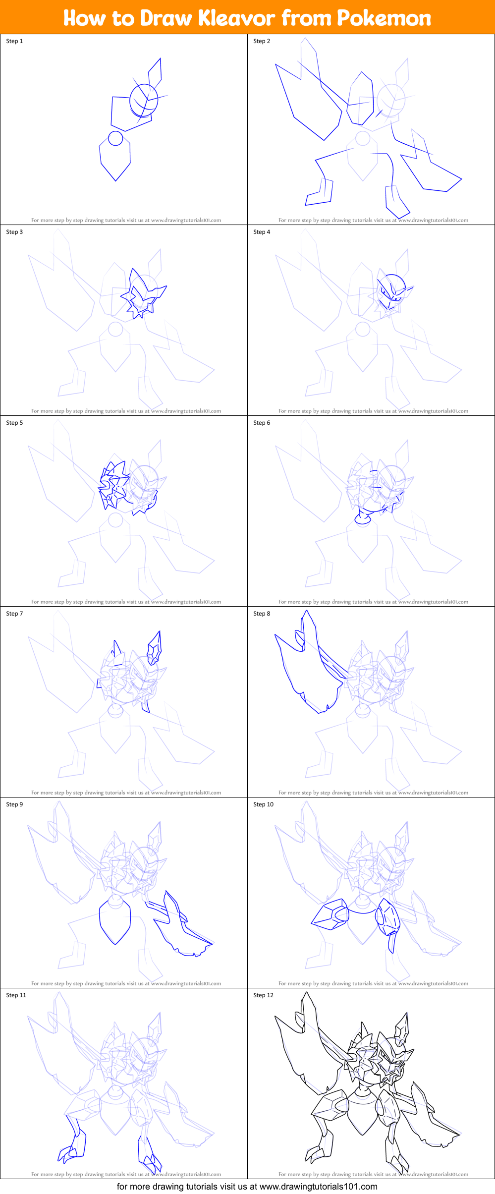 How to Draw Kleavor from Pokemon Printable Step by Step