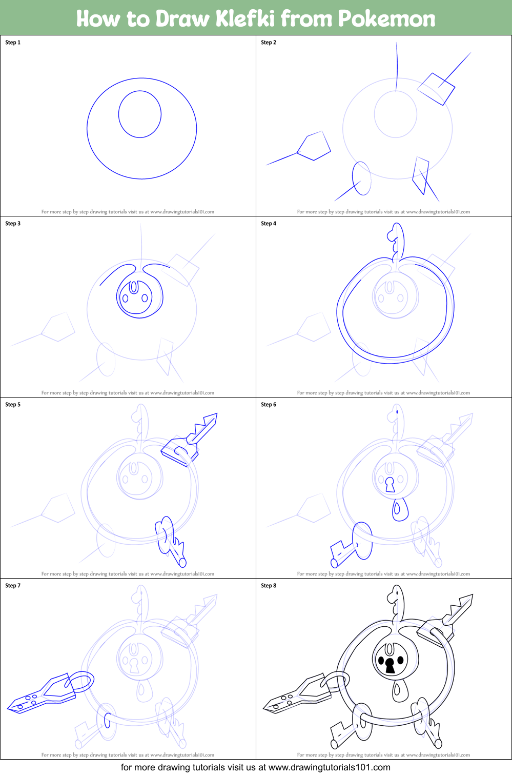 How to Draw Klefki from Pokemon Printable Step by Step