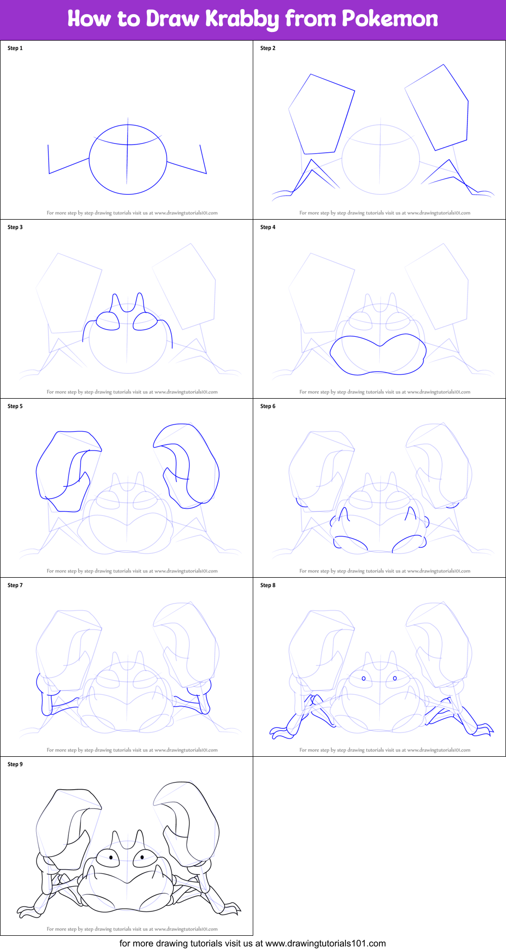 How to Draw Krabby from Pokemon Printable Step by Step