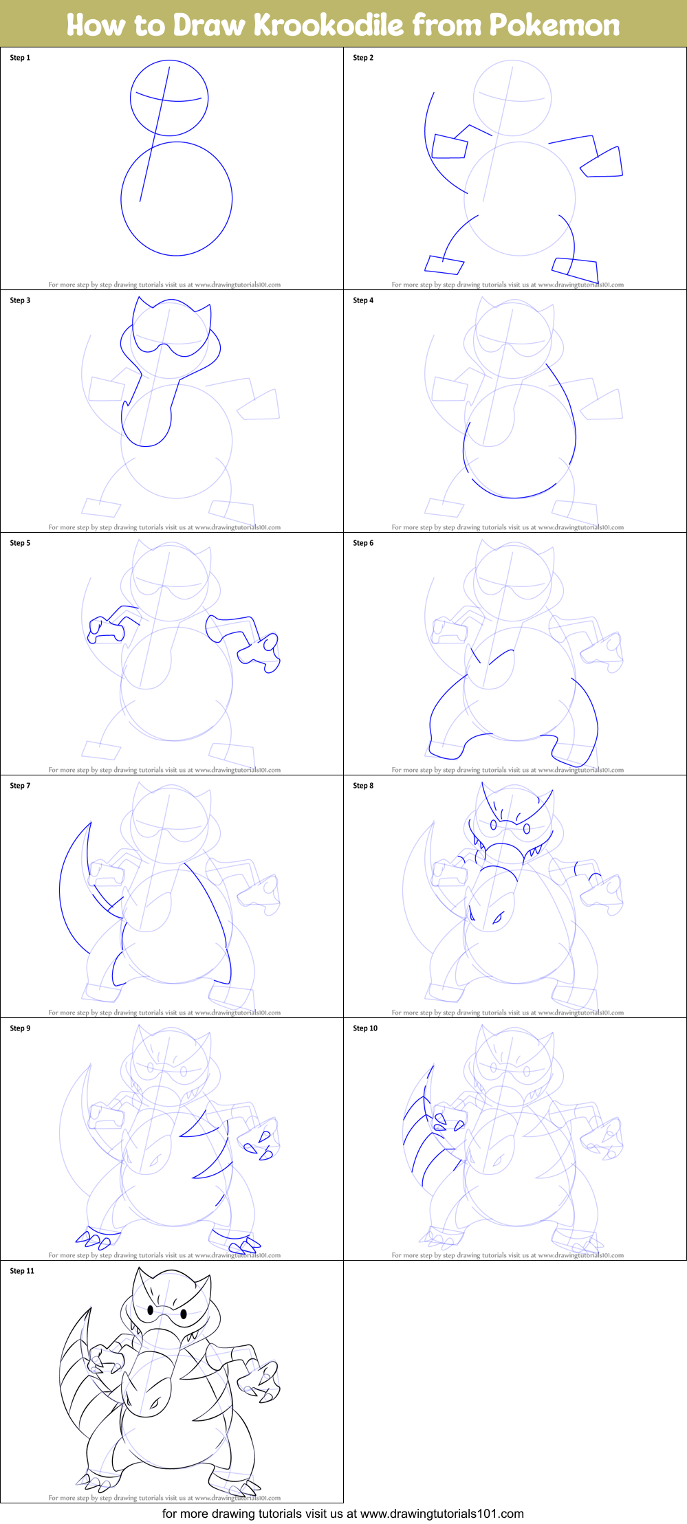 How to Draw Krookodile from Pokemon Printable Step by Step
