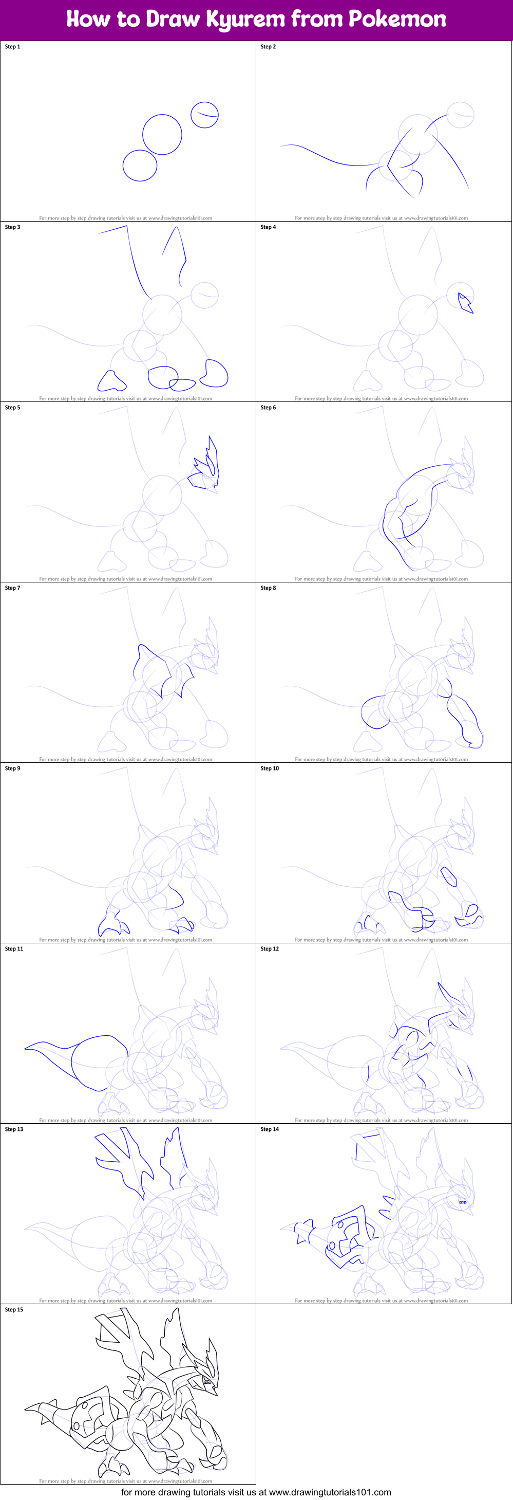 How to Draw Kyurem from Pokemon Printable Step by Step