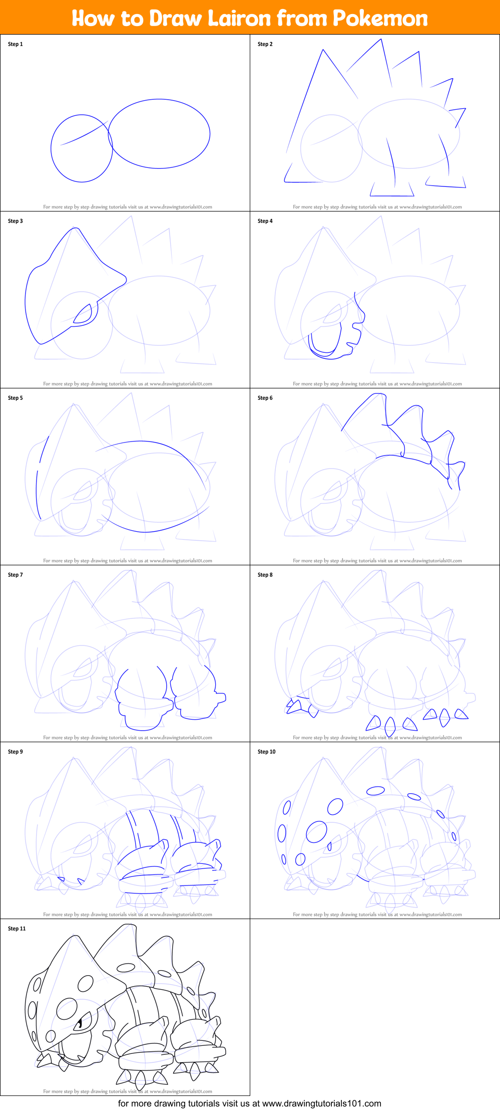 How to Draw Lairon from Pokemon Printable Step by Step