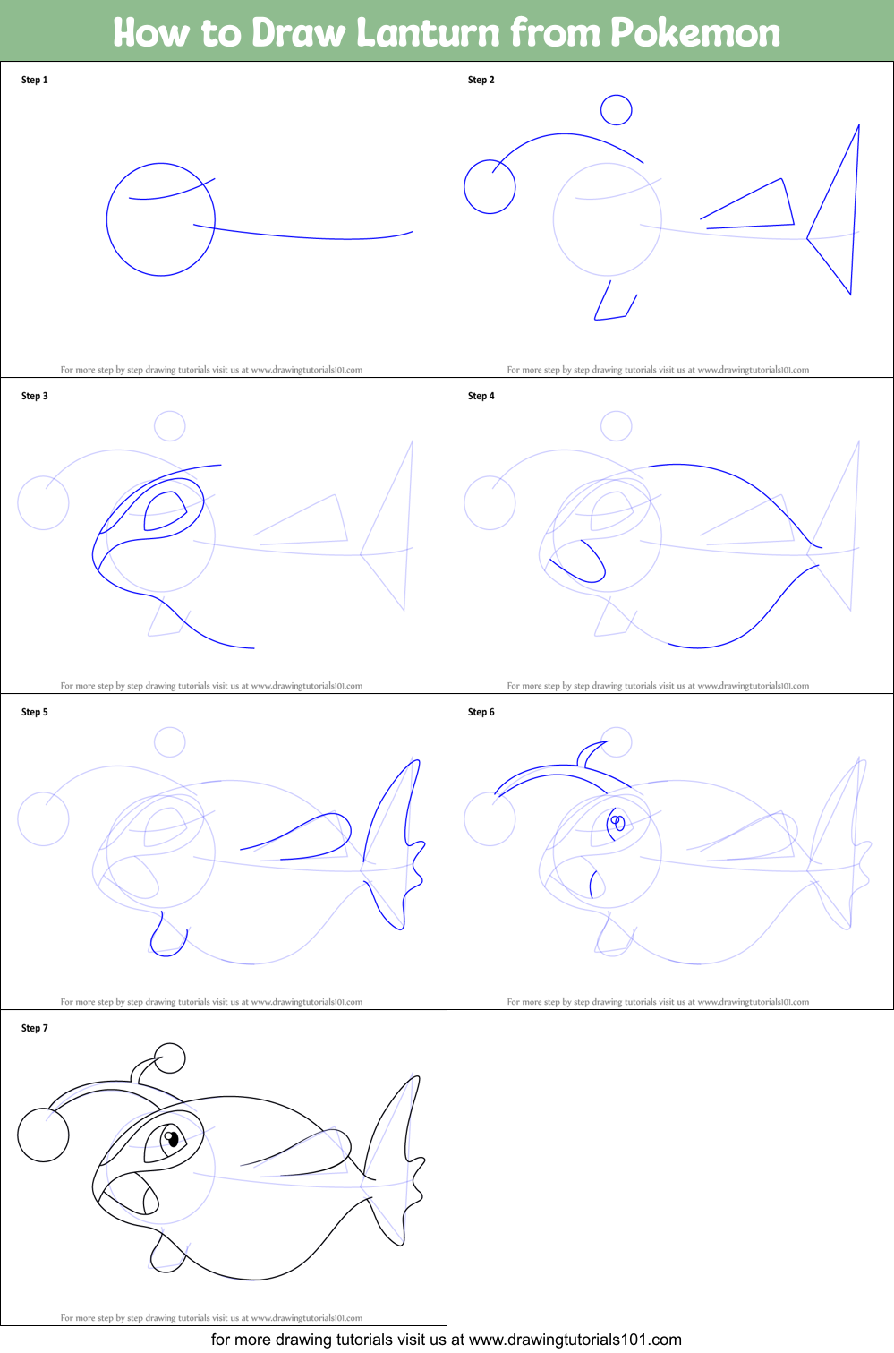 How to Draw Lanturn from Pokemon Printable Step by Step