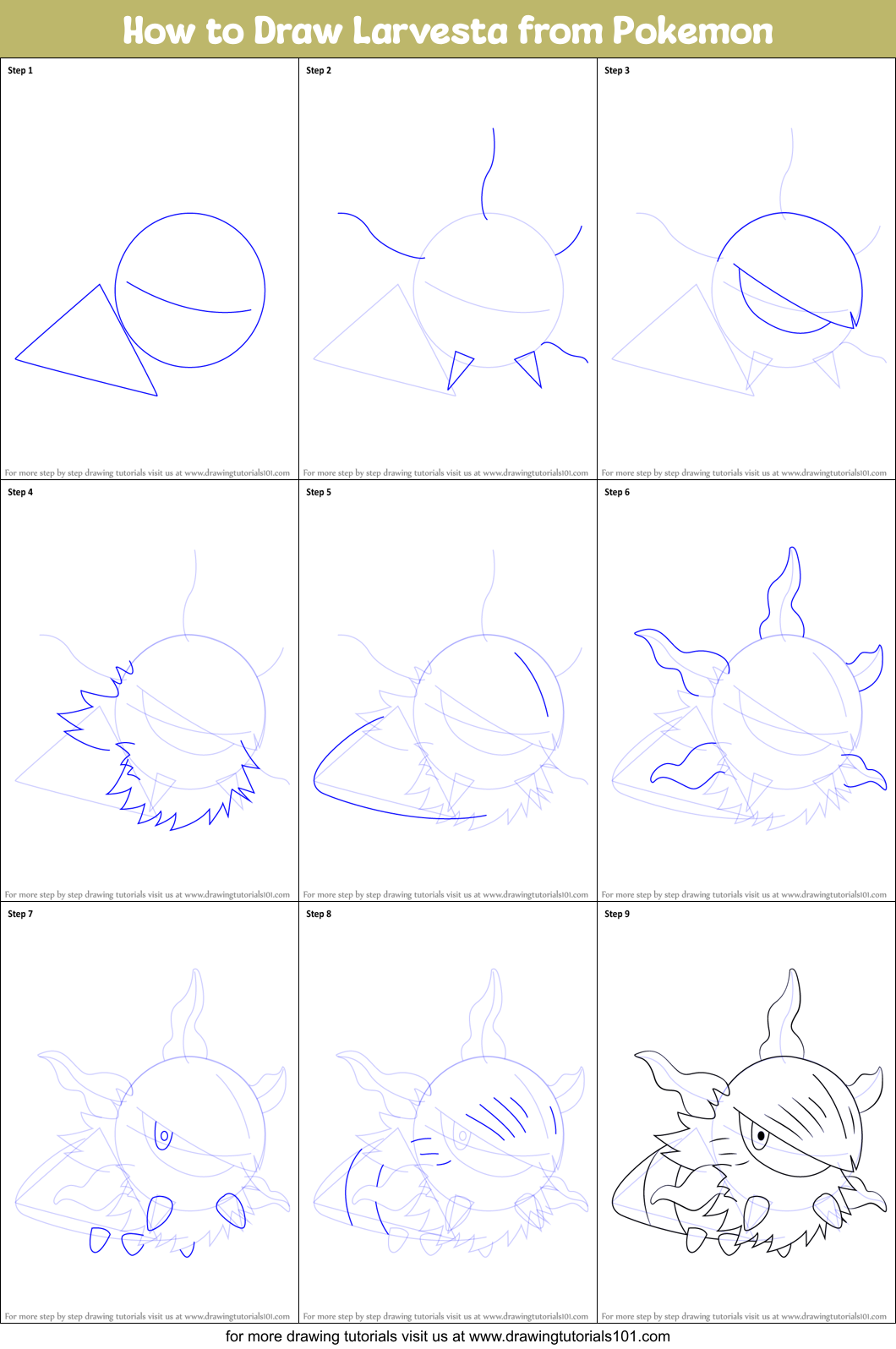 How to Draw Larvesta from Pokemon Printable Step by Step