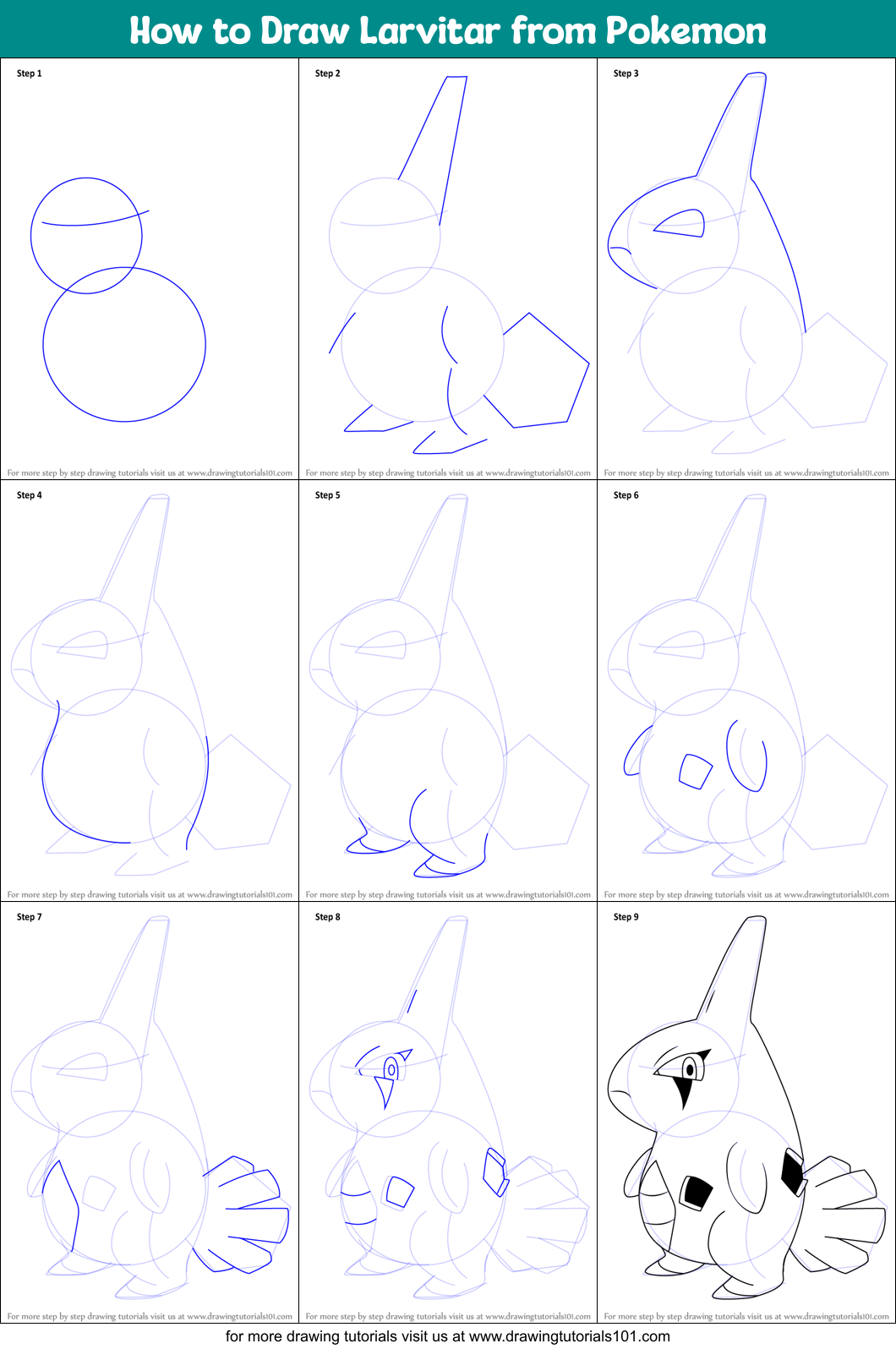 How to Draw Larvitar from Pokemon Printable Step by Step