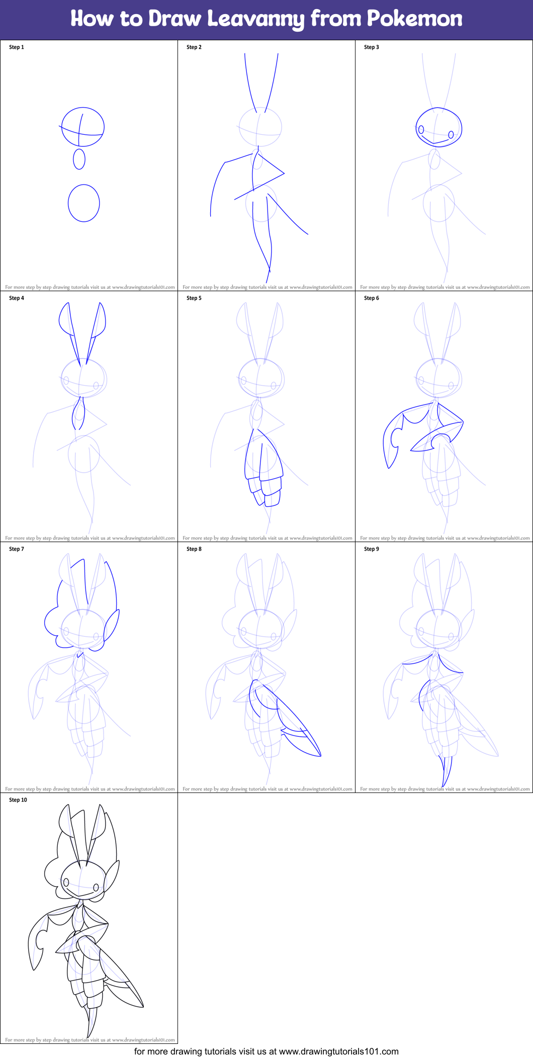 How to Draw Leavanny from Pokemon Printable Step by Step