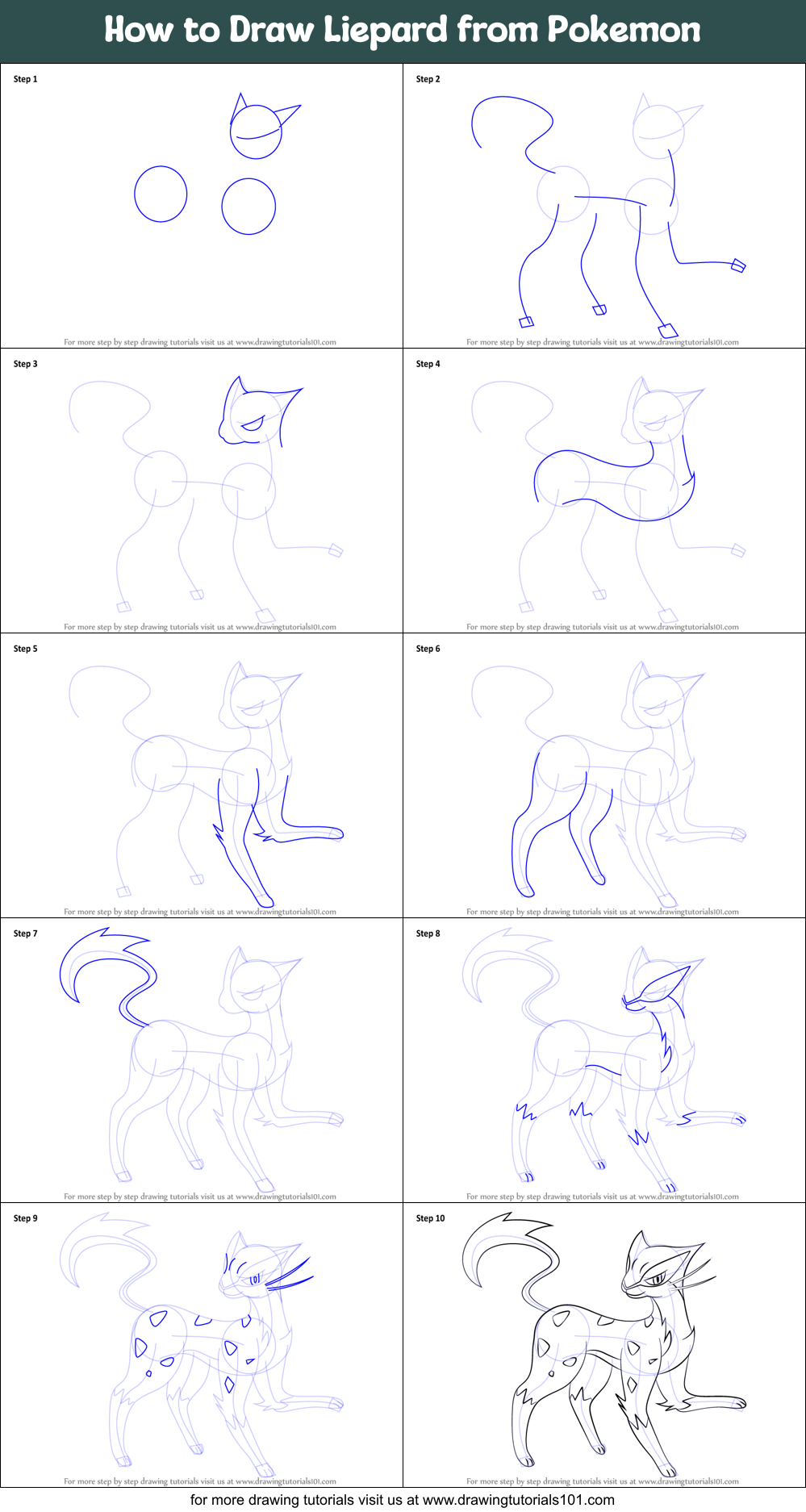 How to Draw Liepard from Pokemon Printable Step by Step