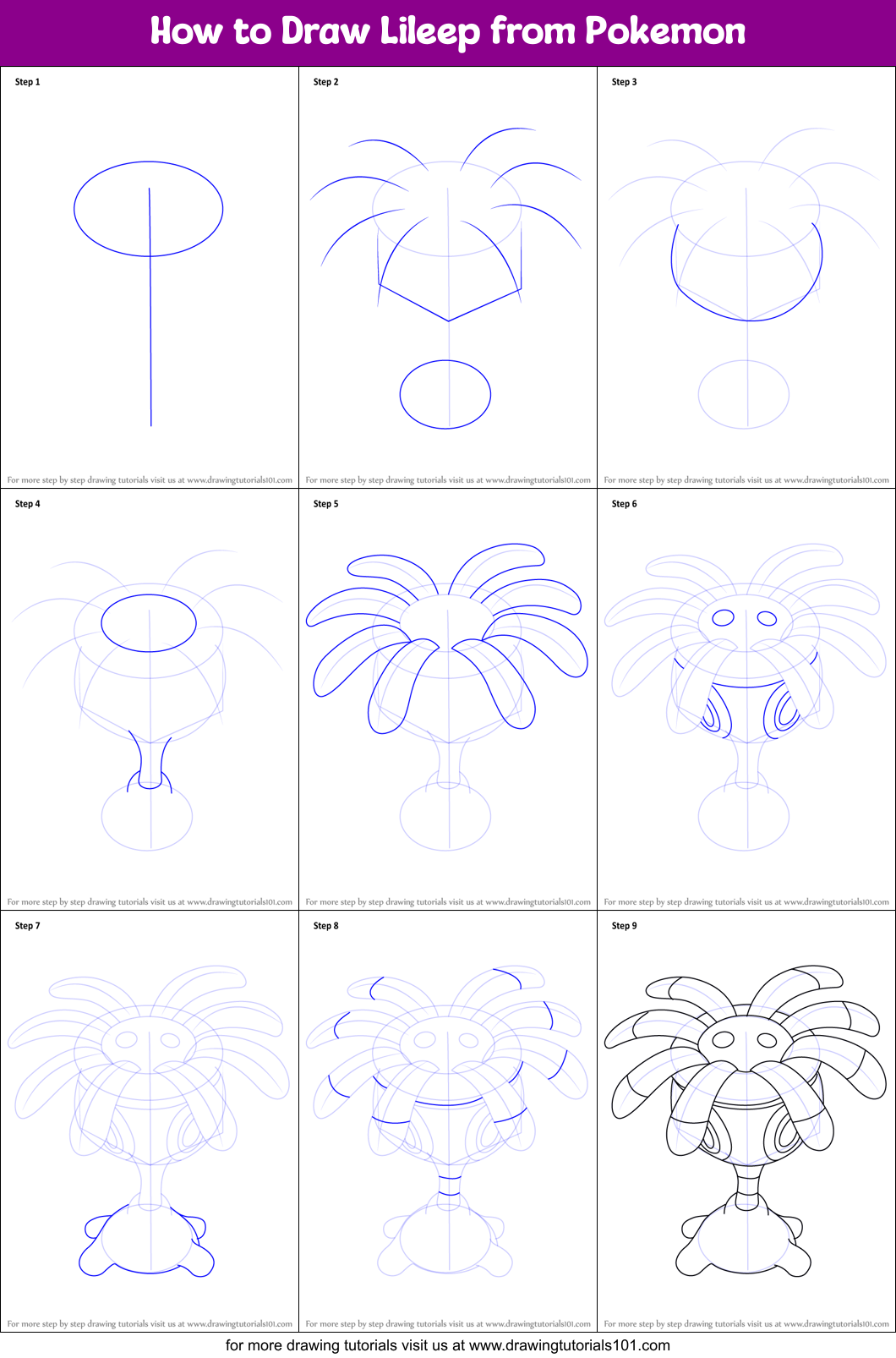 How to Draw Lileep from Pokemon Printable Step by Step