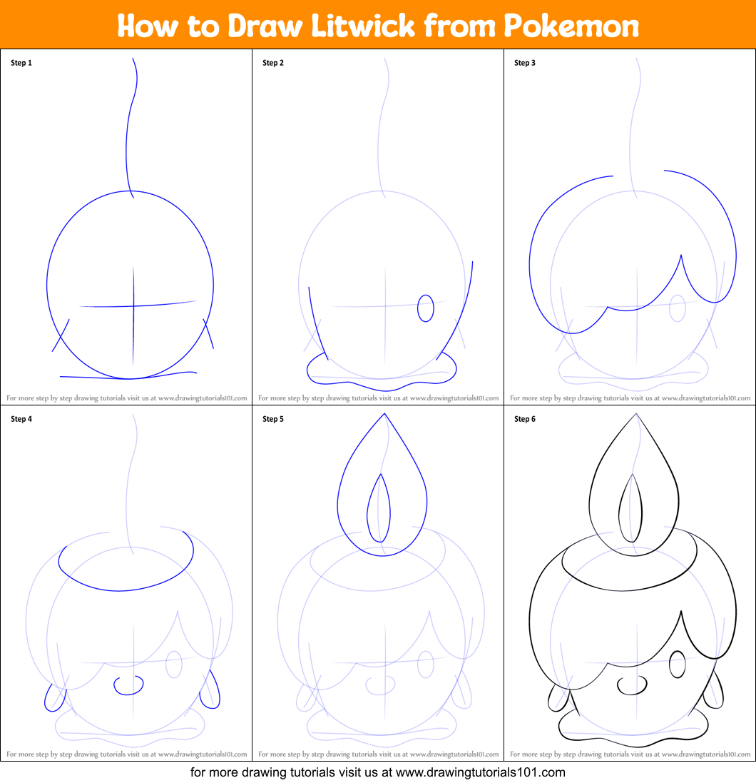 How to Draw Litwick from Pokemon Printable Step by Step