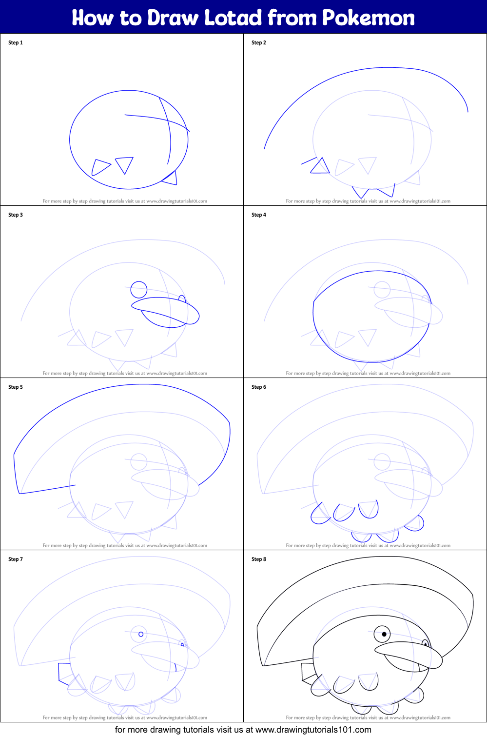 How to Draw Lotad from Pokemon Printable Step by Step
