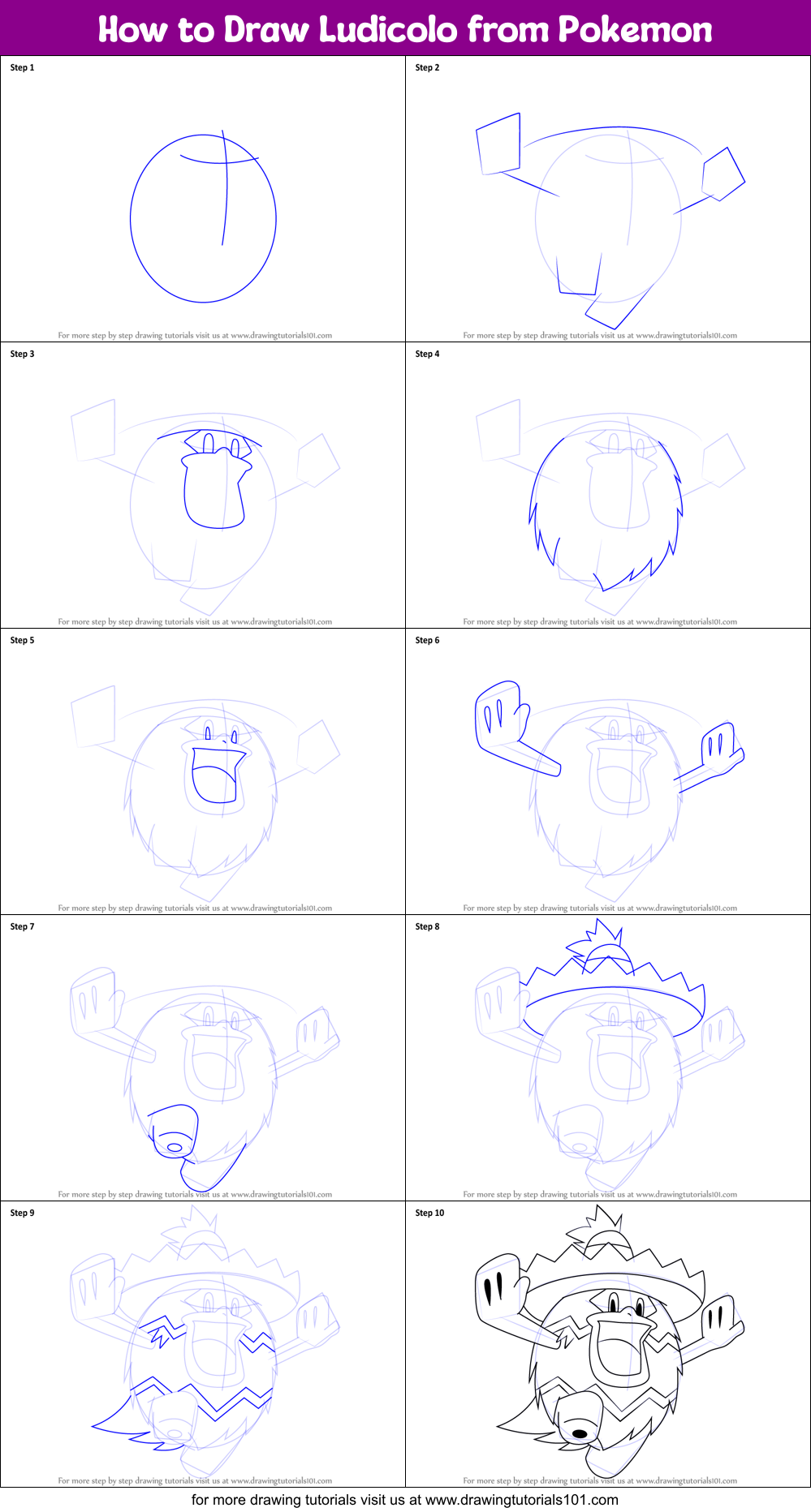How to Draw Ludicolo from Pokemon Printable Step by Step