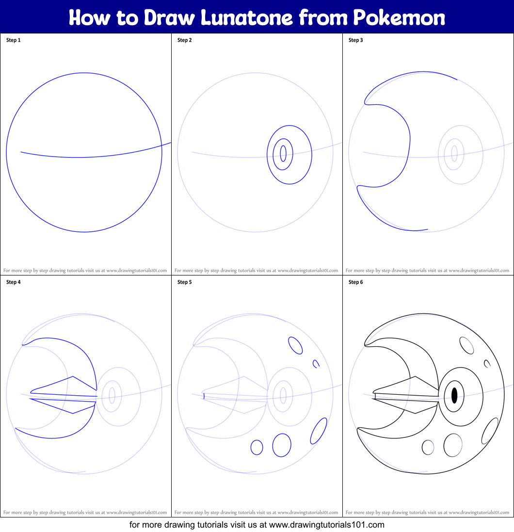 How to Draw Lunatone from Pokemon Printable Step by Step