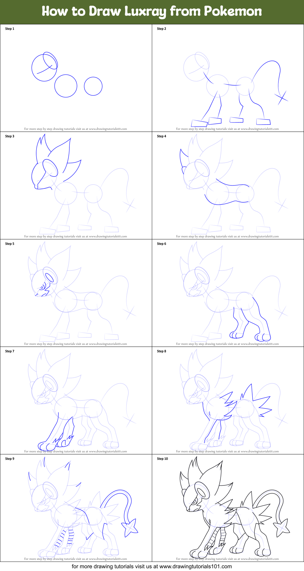 How to Draw Luxray from Pokemon Printable Step by Step