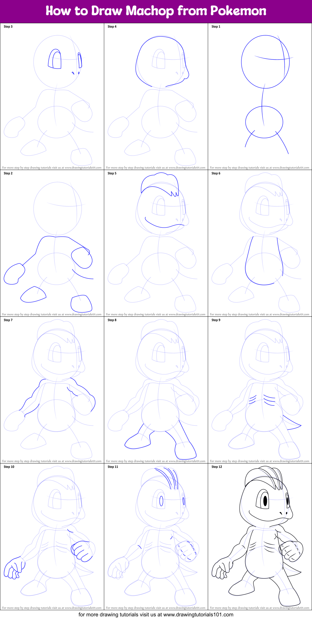 How to Draw Machop from Pokemon Printable Step by Step