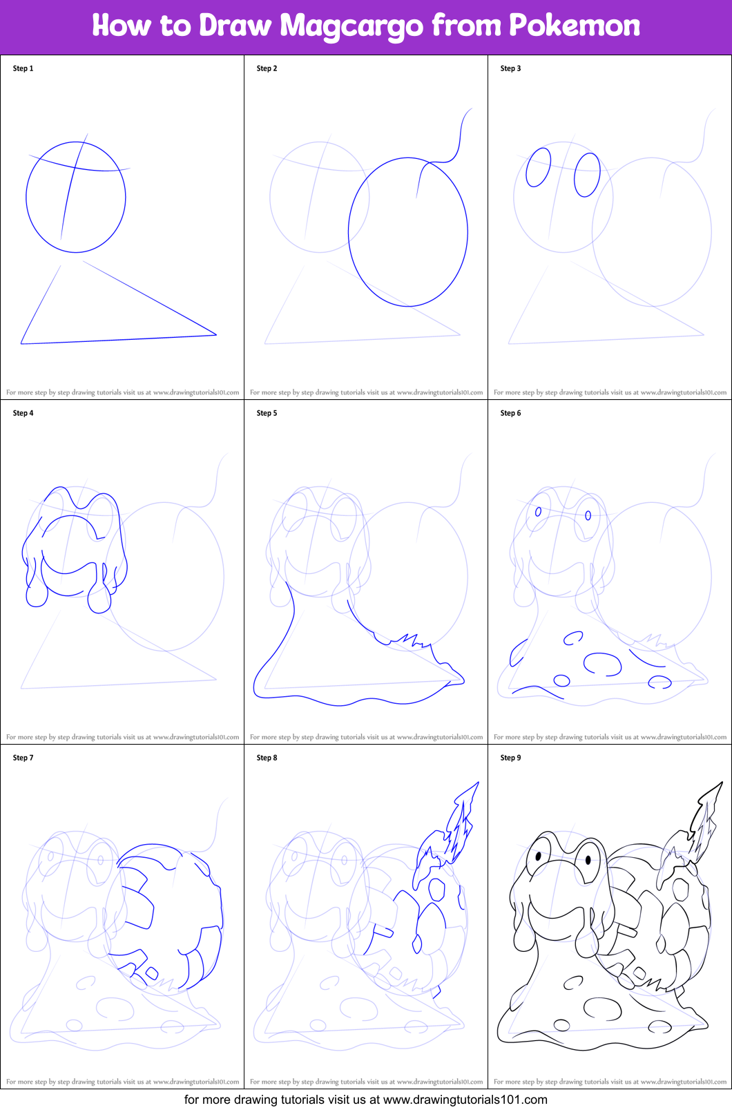 How to Draw Magcargo from Pokemon Printable Step by Step