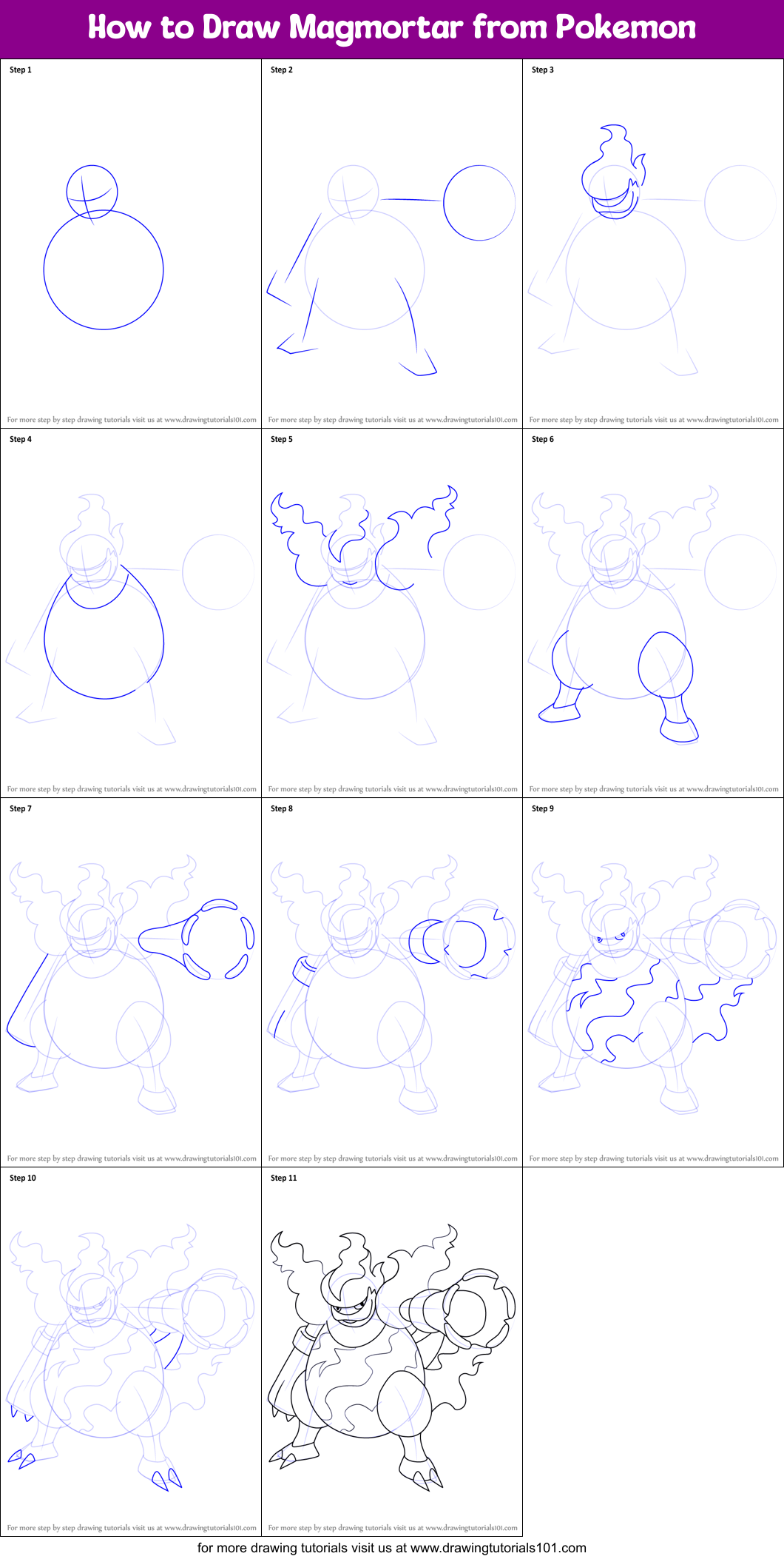 How to Draw Magmortar from Pokemon Printable Step by Step