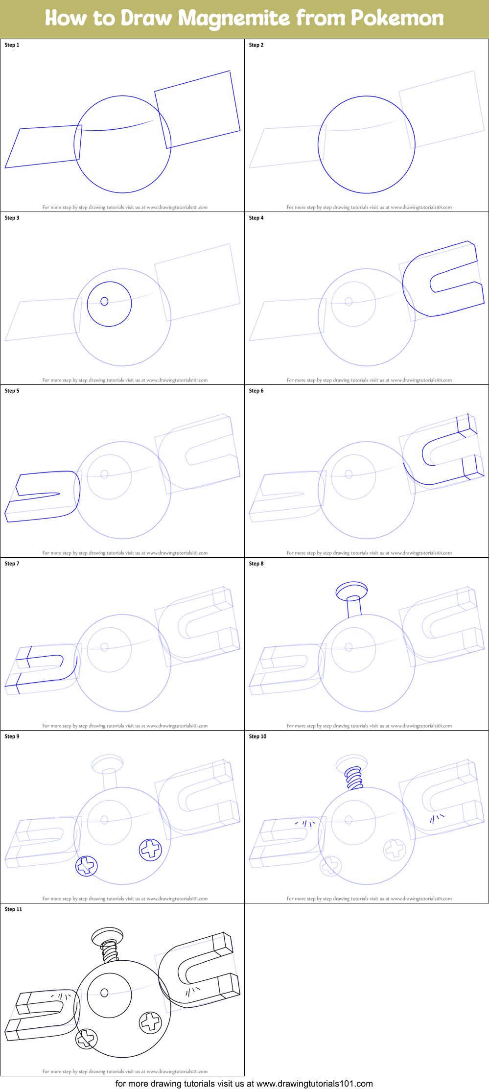 How to Draw Magnemite from Pokemon Printable Step by Step