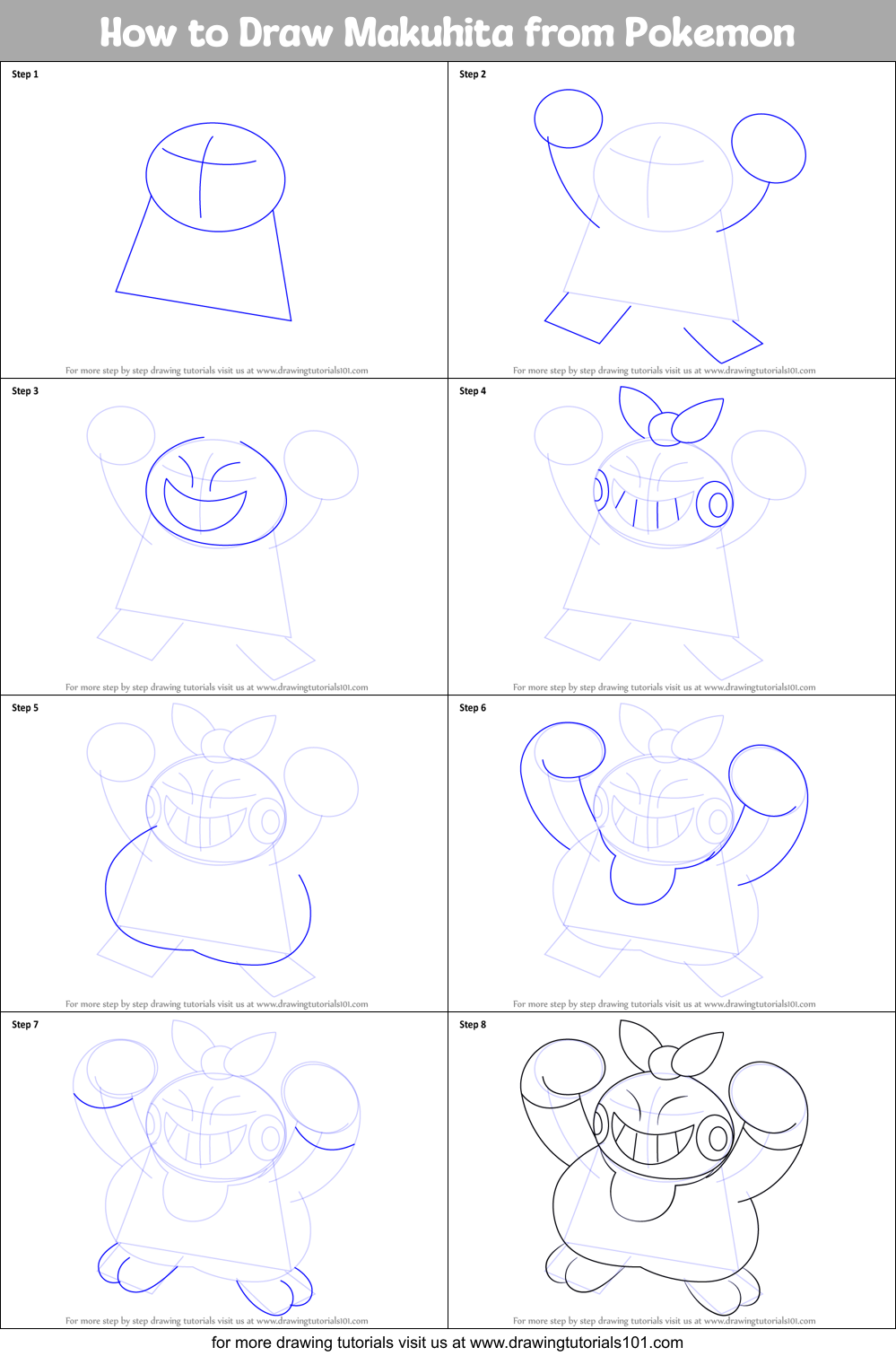 How to Draw Makuhita from Pokemon Printable Step by Step