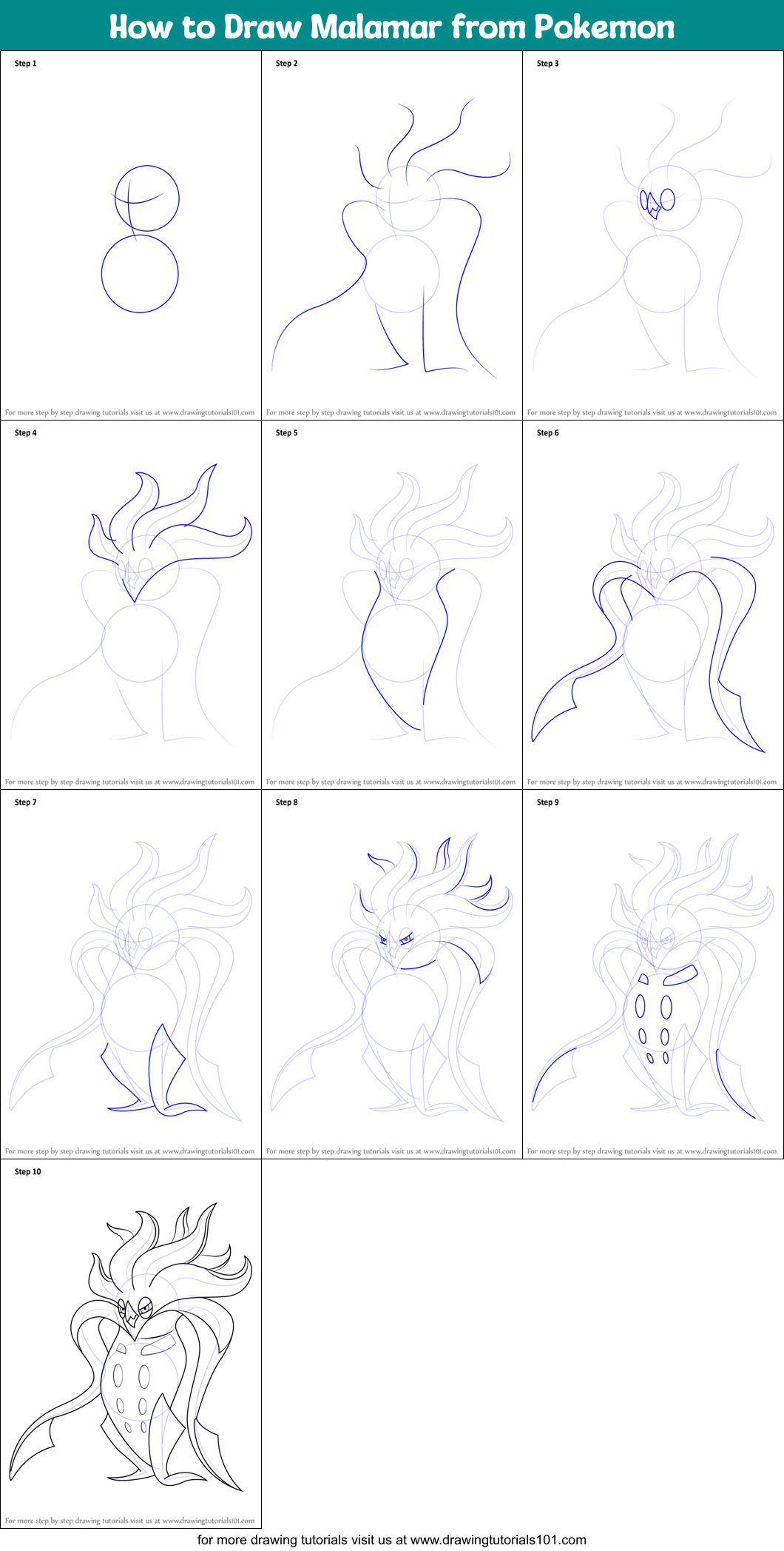 How to Draw Malamar from Pokemon Printable Step by Step
