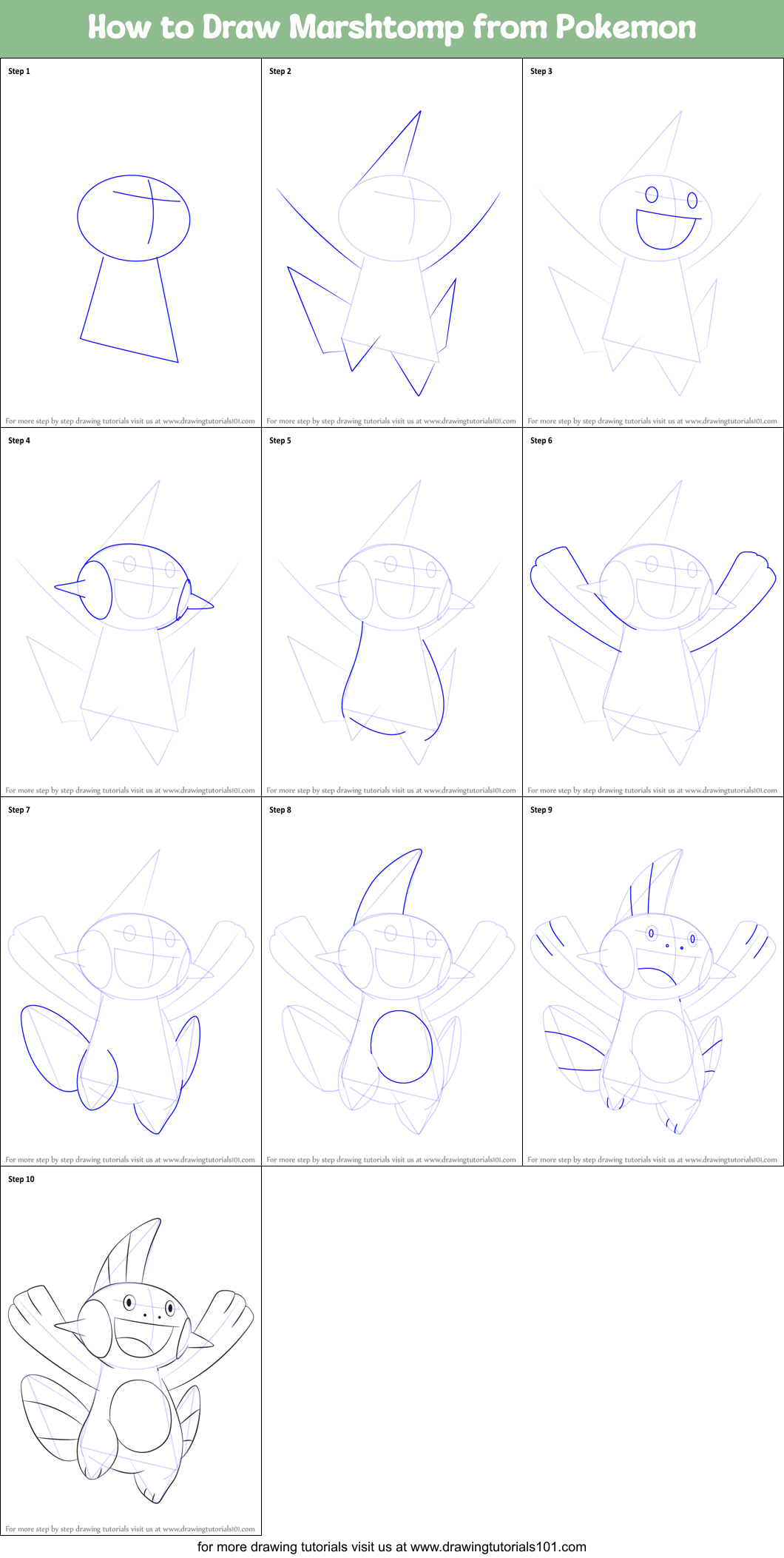 How to Draw Marshtomp from Pokemon Printable Step by Step