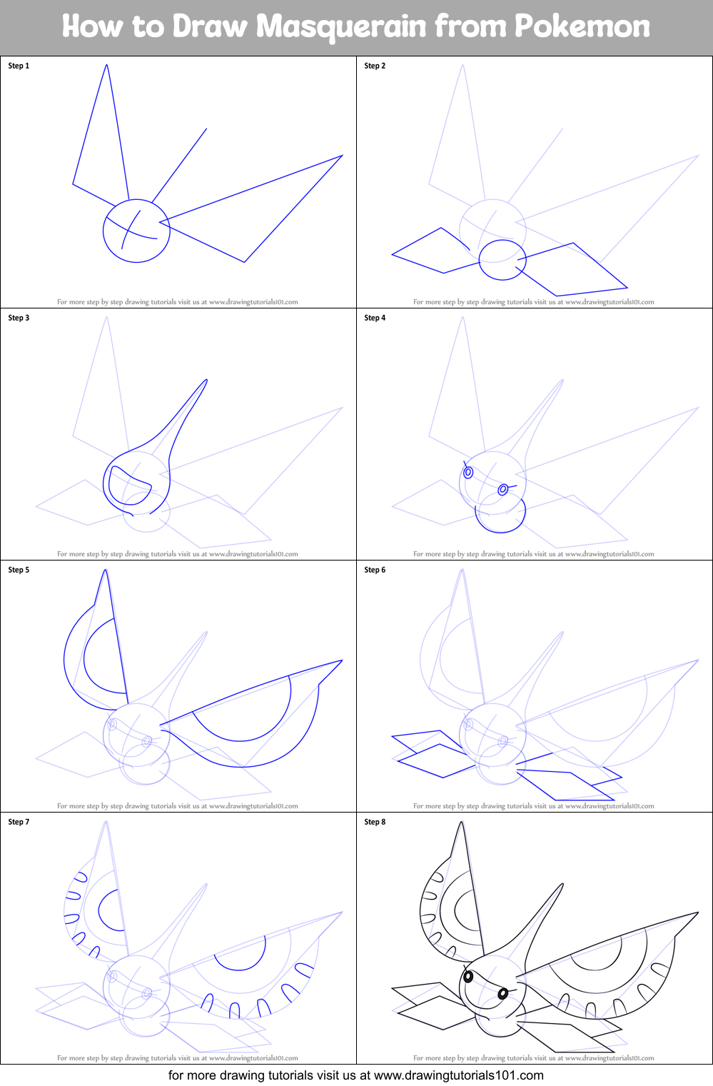 How to Draw Masquerain from Pokemon Printable Step by Step