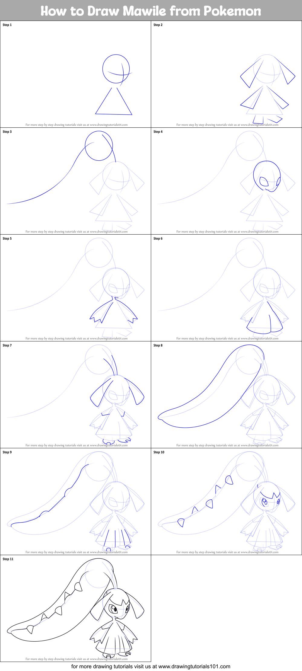 How to Draw Mawile from Pokemon Printable Step by Step