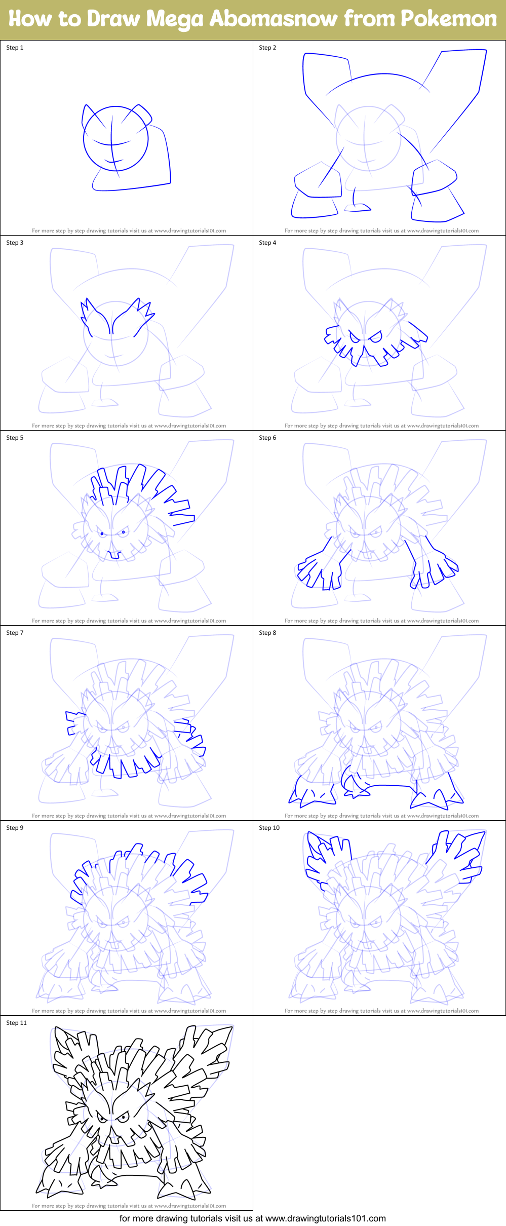 How to Draw Mega Abomasnow from Pokemon Printable Step by Step