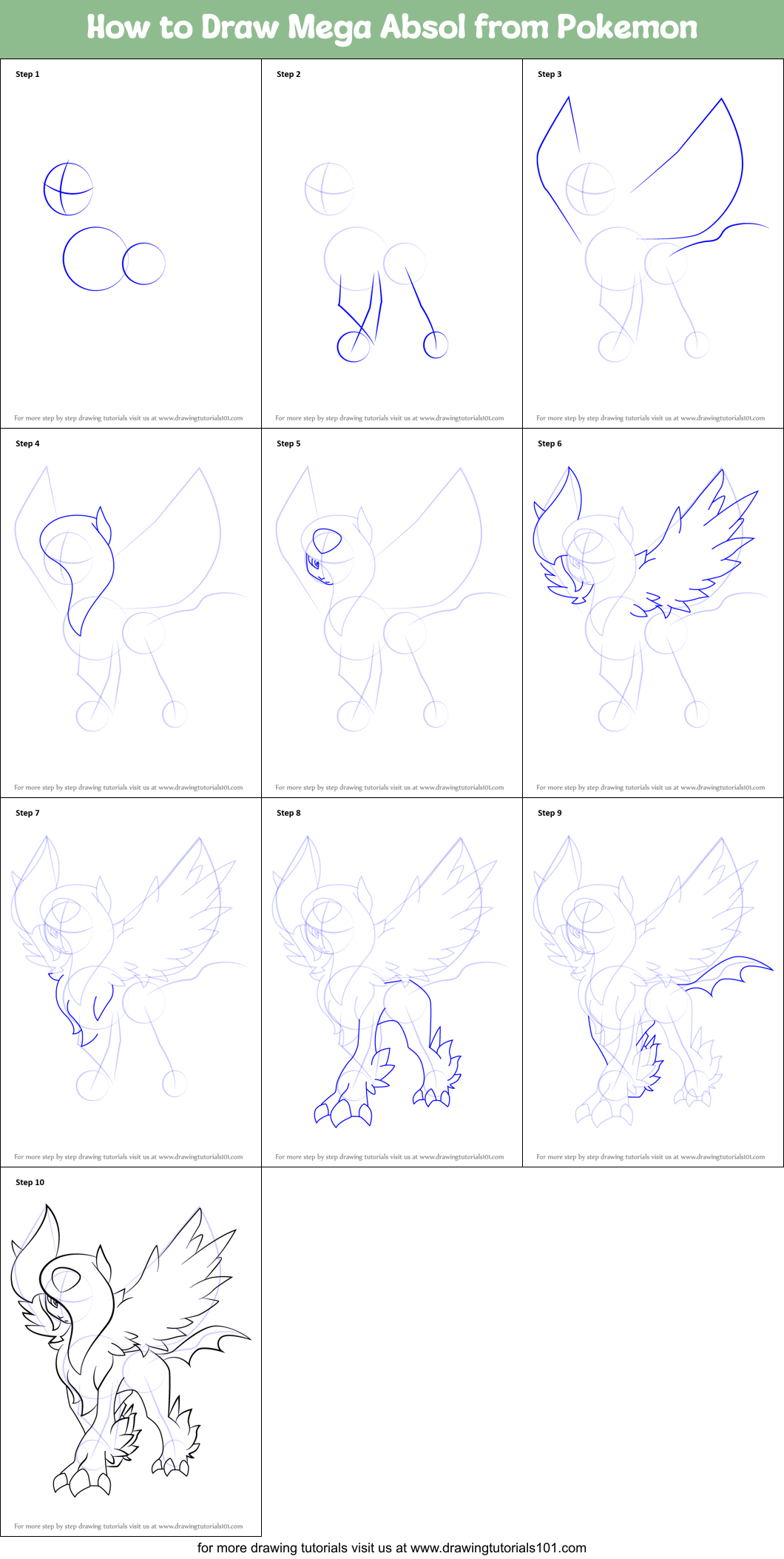 pokemon draw absol mega step drawing drawingtutorials101 anime printable sheet tutorials characters