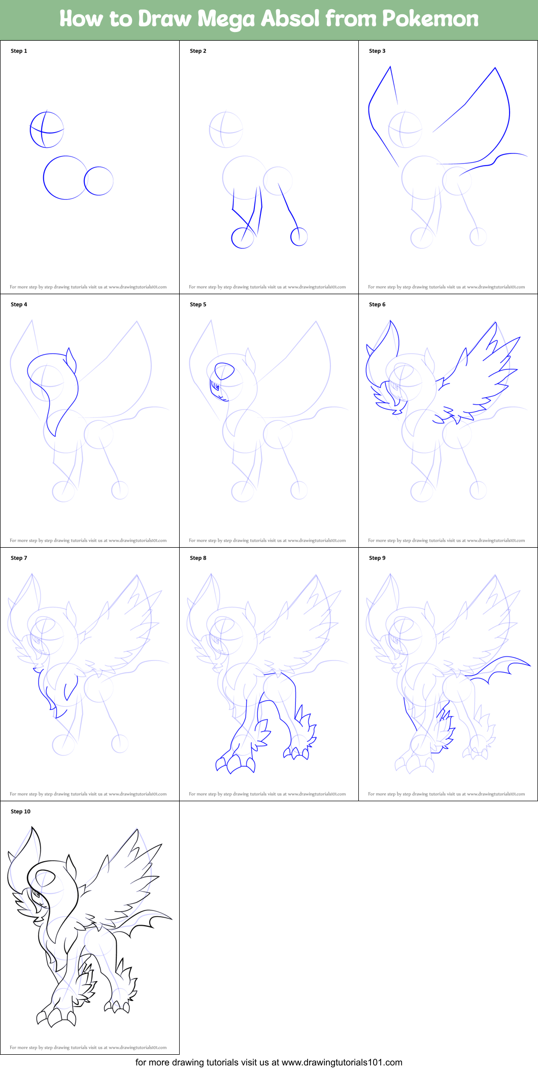 How to Draw Mega Absol from Pokemon Printable Step by Step