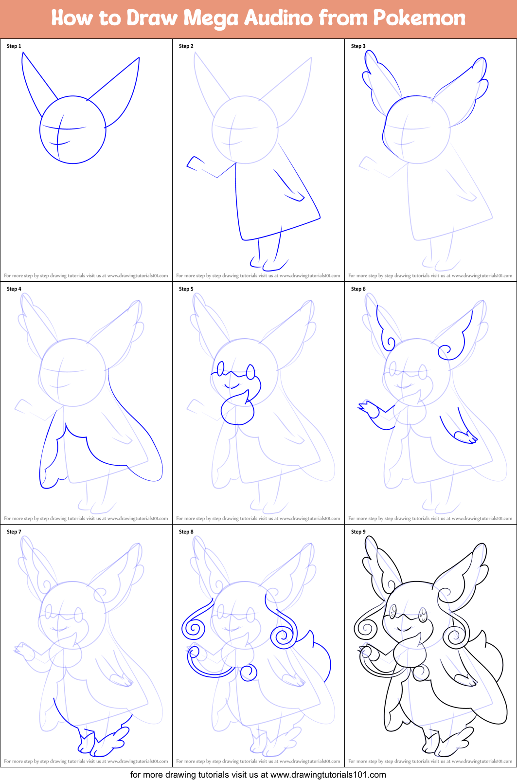 How to Draw Mega Audino from Pokemon Printable Step by Step