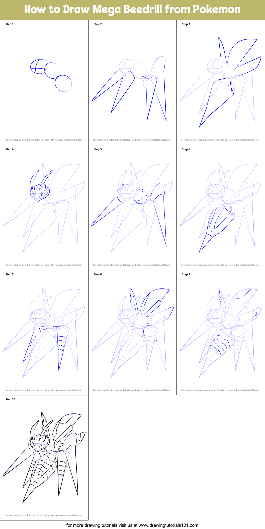 How to Draw Mega Beedrill from Pokemon Printable Step by Step