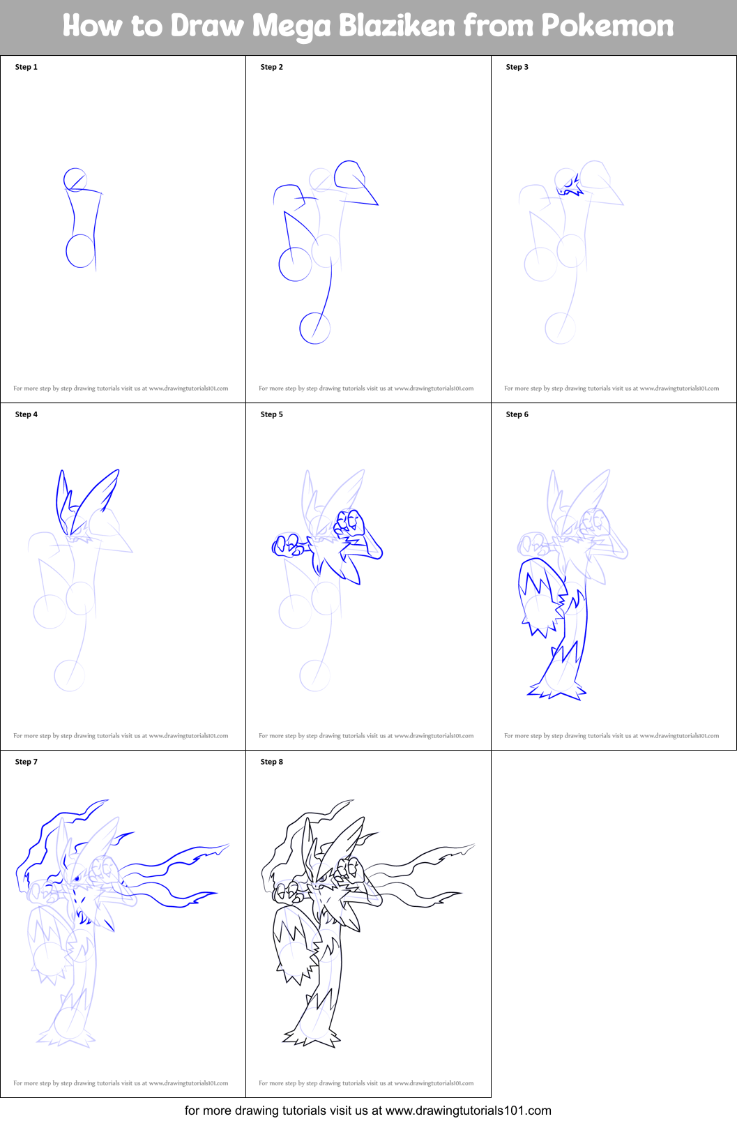 How to Draw Mega Blaziken from Pokemon Printable Step by Step
